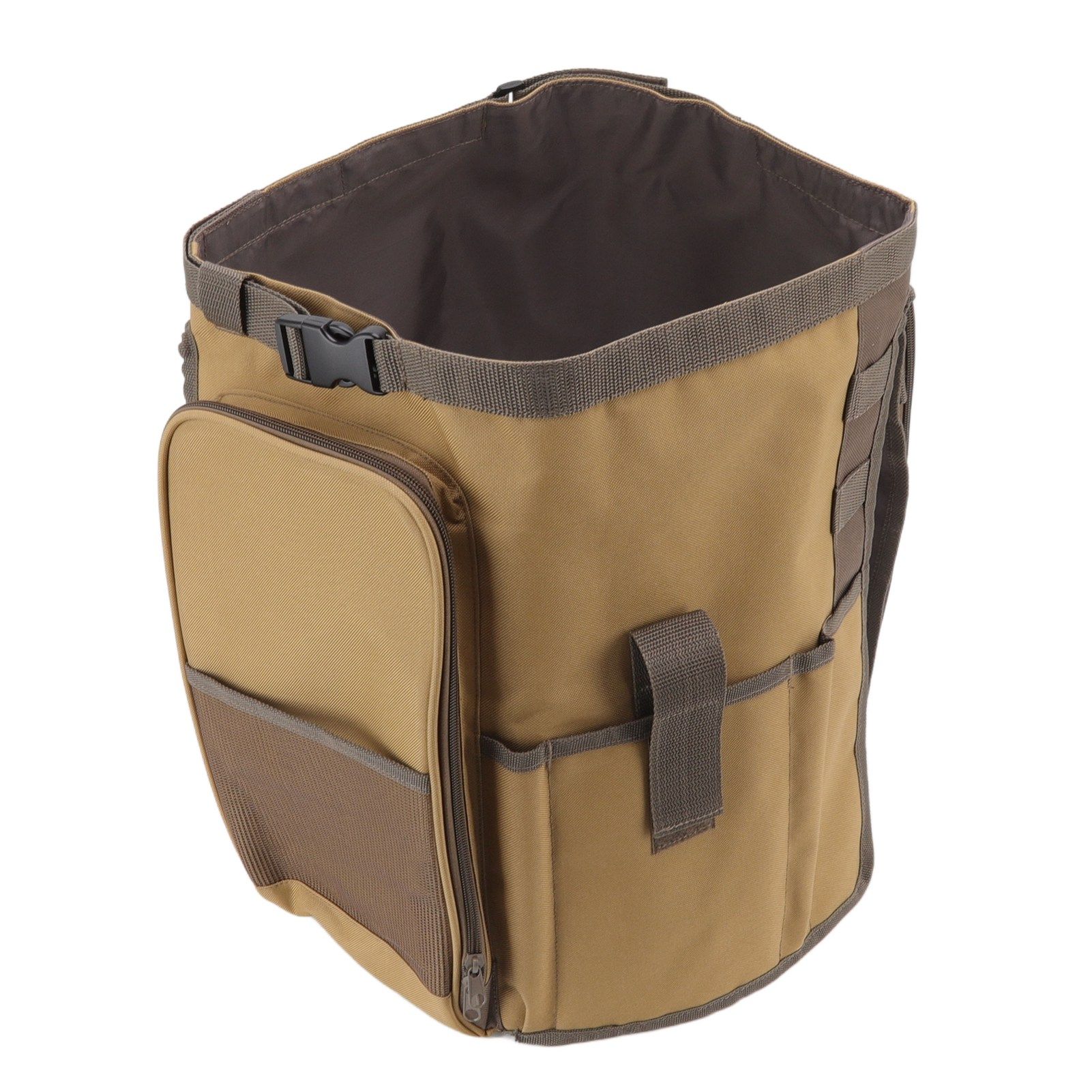 Bucket Organization Bag Round Shape Large Capacity Portable Handle Khaki view 2
