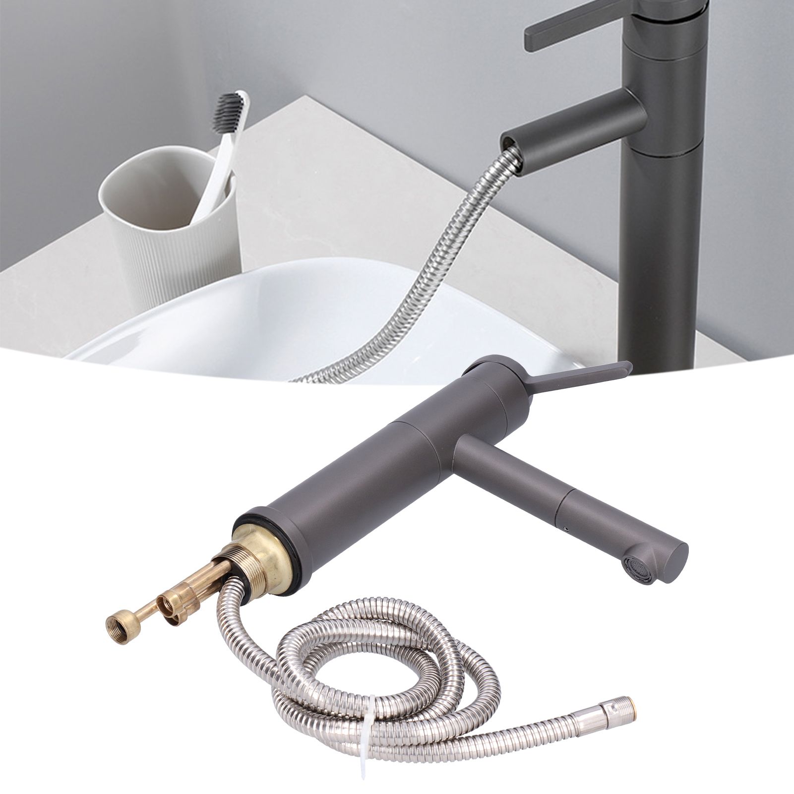 G1/2 Above Counter Basin Pull Out Faucet Set Cold Hot Mixing Water Tap with view 11