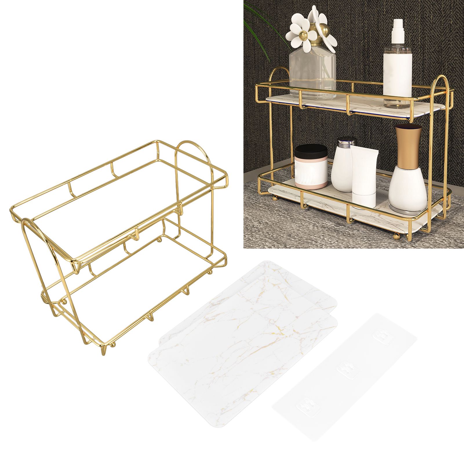 Bathroom Countertop Rack Large Capacity 2 Tiers Gold Bathroom Countertop Rack view 11