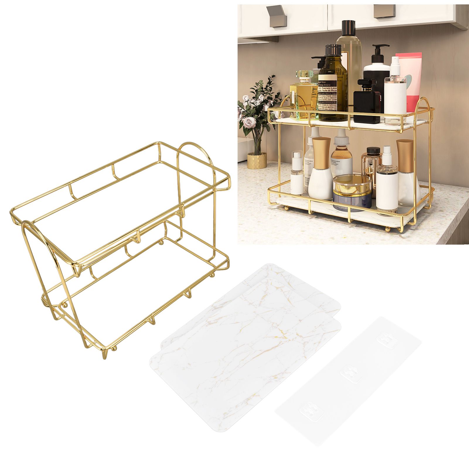Bathroom Countertop Rack Large Capacity 2 Tiers Gold Bathroom Countertop Rack view 12
