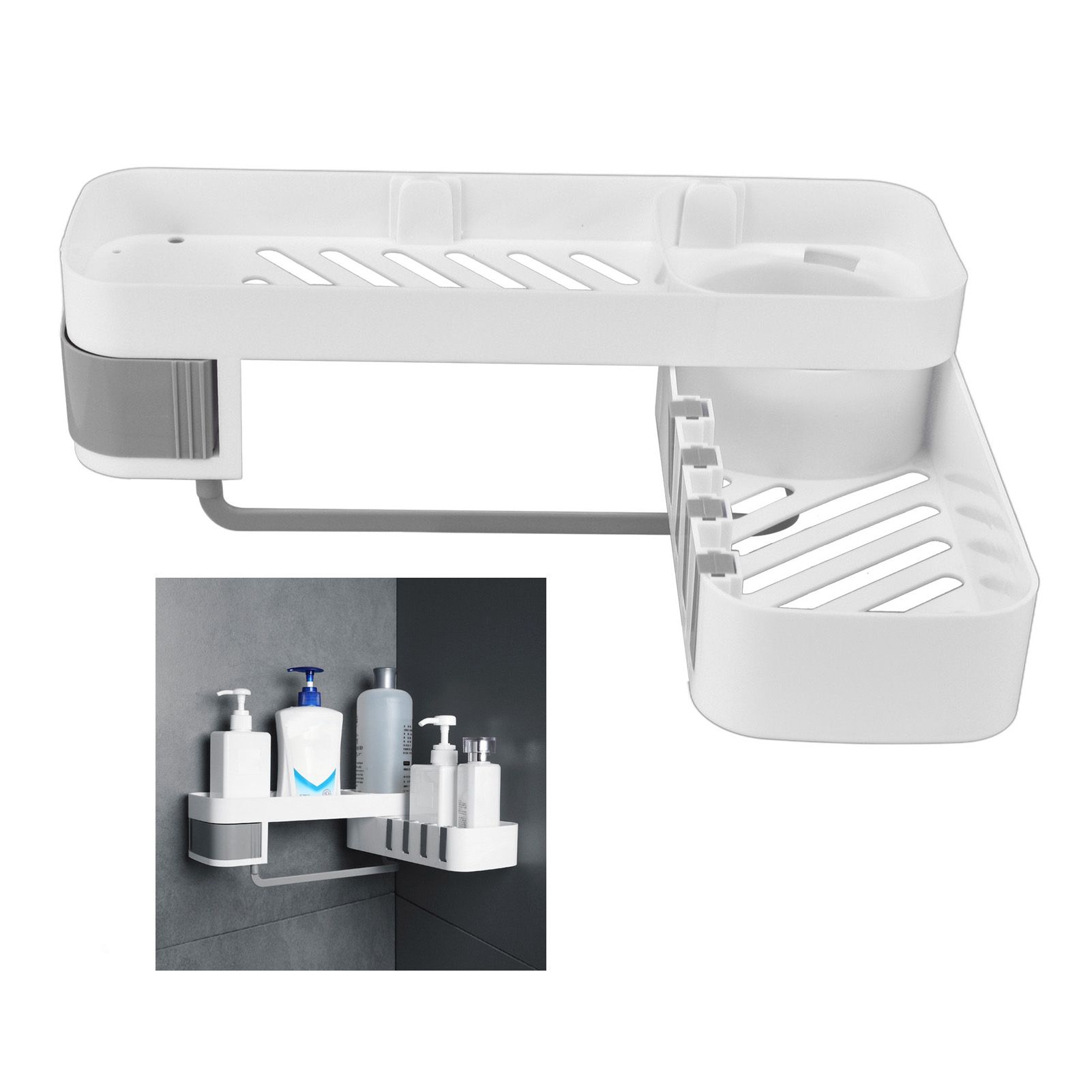 Bathroom Corner Rack Double Layer Rotatable Wall Mounted Stylish Simple view 11