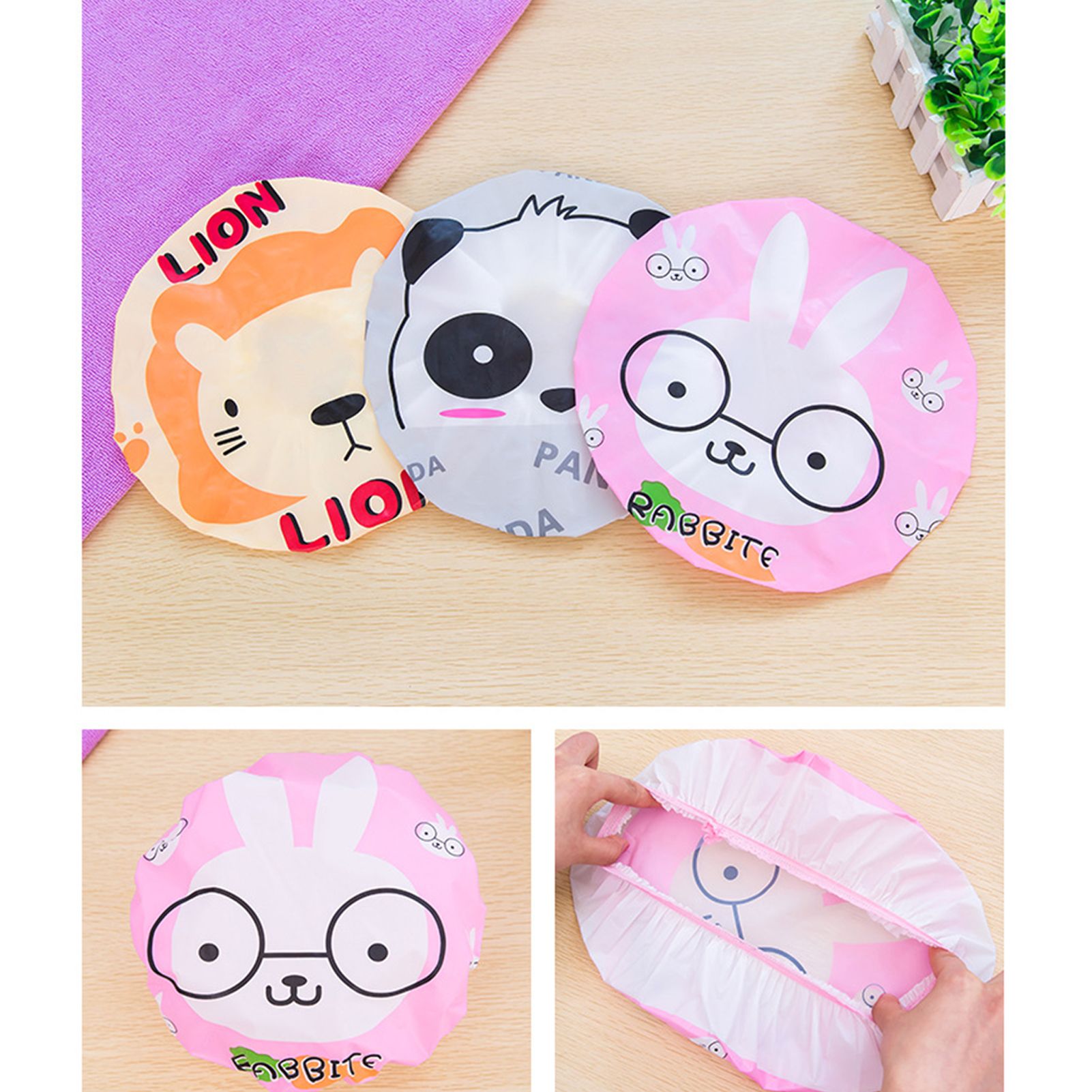 Bath Shower Cap Reusable Waterproof Kitchen Oilproof Hair Hat Cute Cartoon view 5