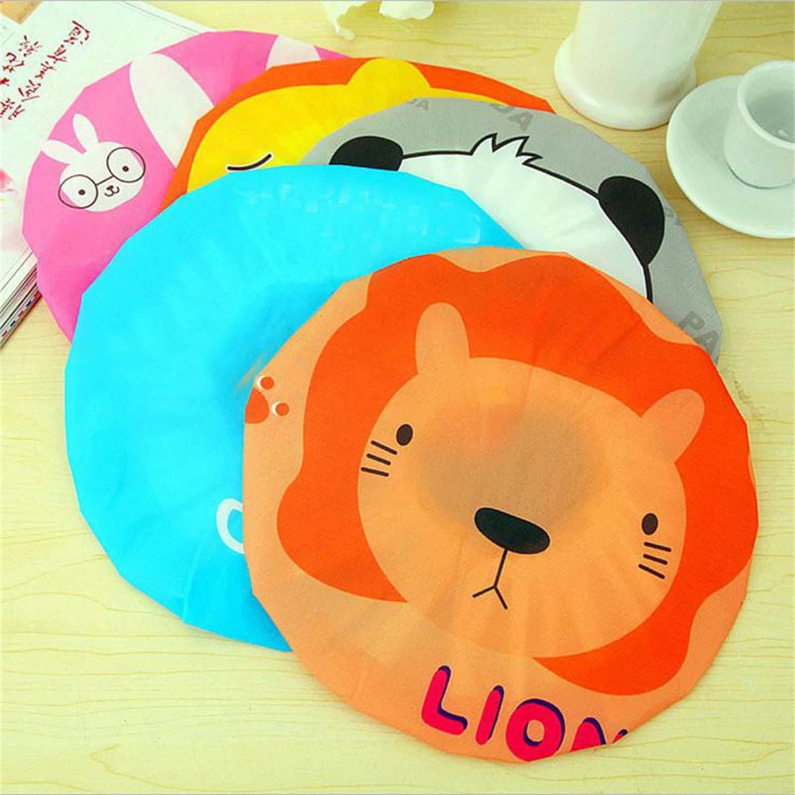 Bath Shower Cap Reusable Waterproof Kitchen Oilproof Hair Hat Cute Cartoon view 8