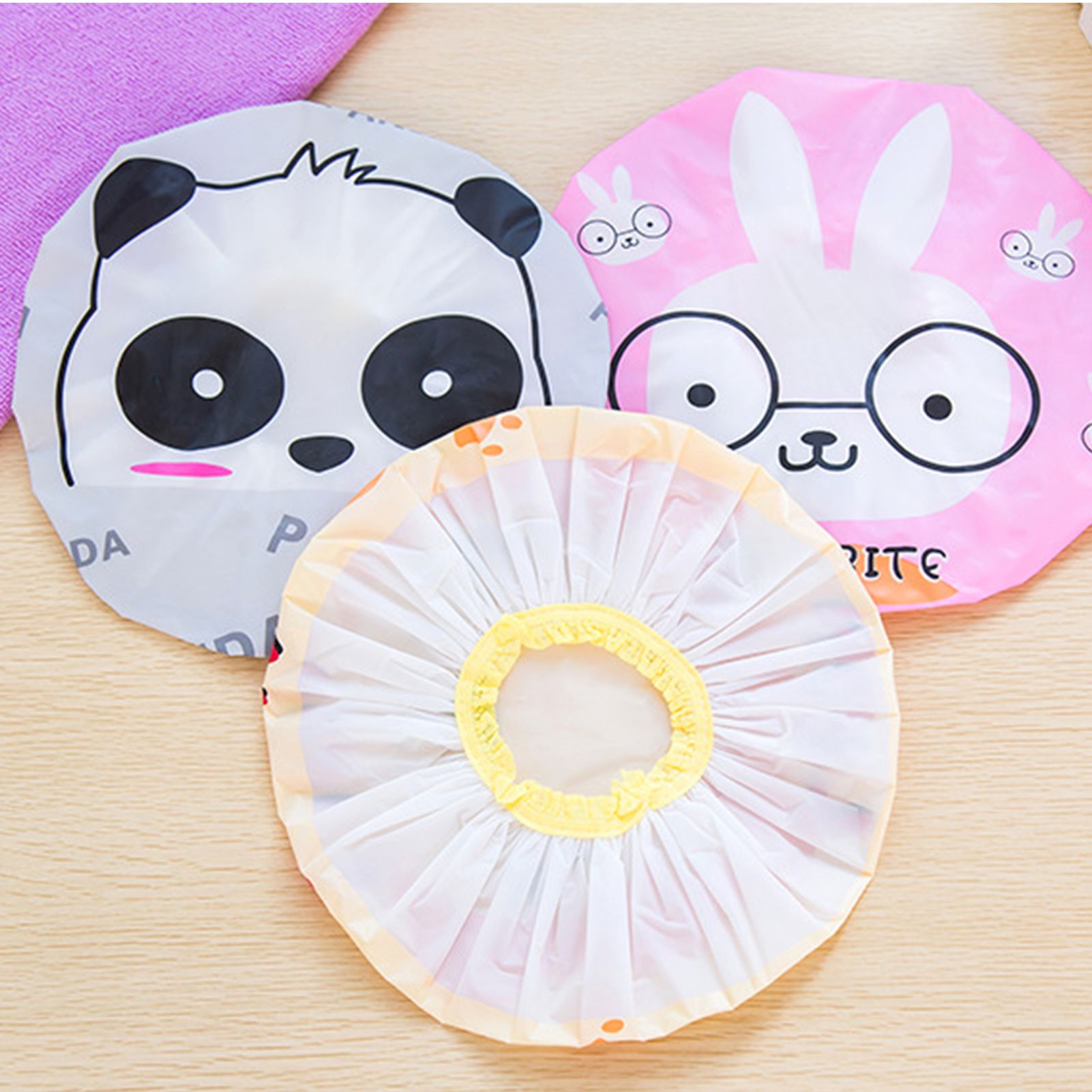 Bath Shower Cap Reusable Waterproof Kitchen Oilproof Hair Hat Cute Cartoon view 10