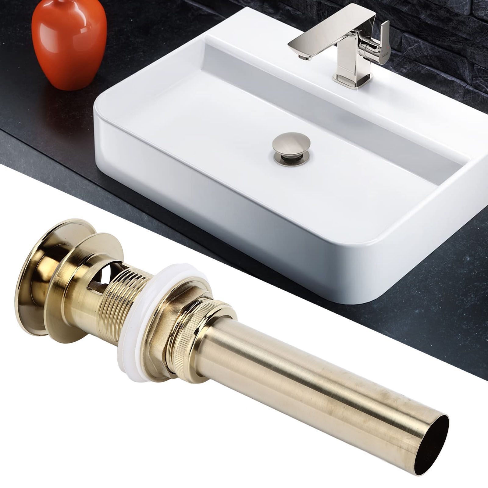 Pop Up Basin Drain Copper G1/4 Brushed Gold Corrosion Resistant Easy view 12
