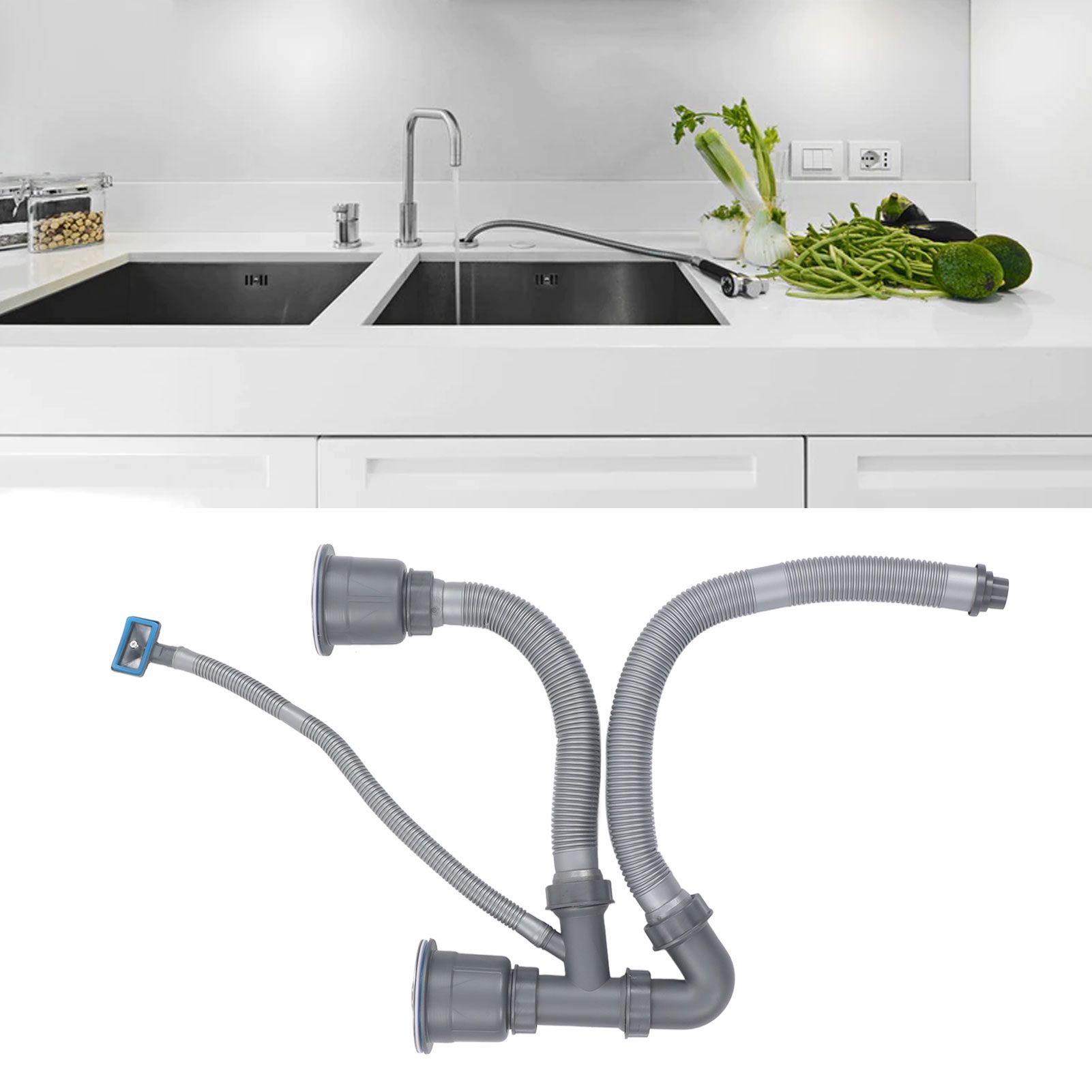 Kitchen Sink Double Hose Drain Kit Quick Draining Expandable Multiple view 11