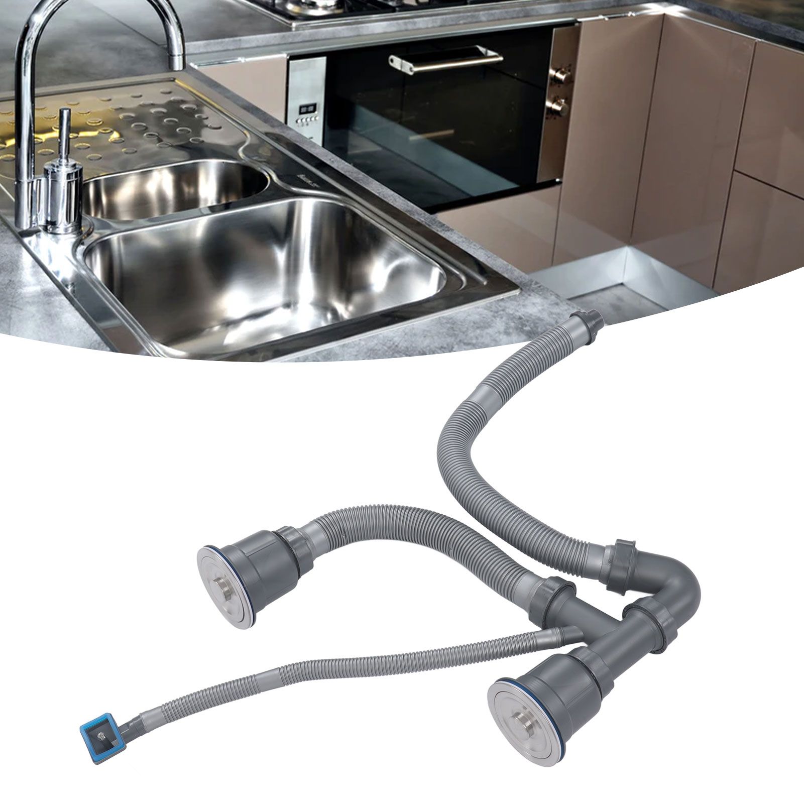 Kitchen Sink Double Hose Drain Kit Quick Draining Expandable Multiple view 12