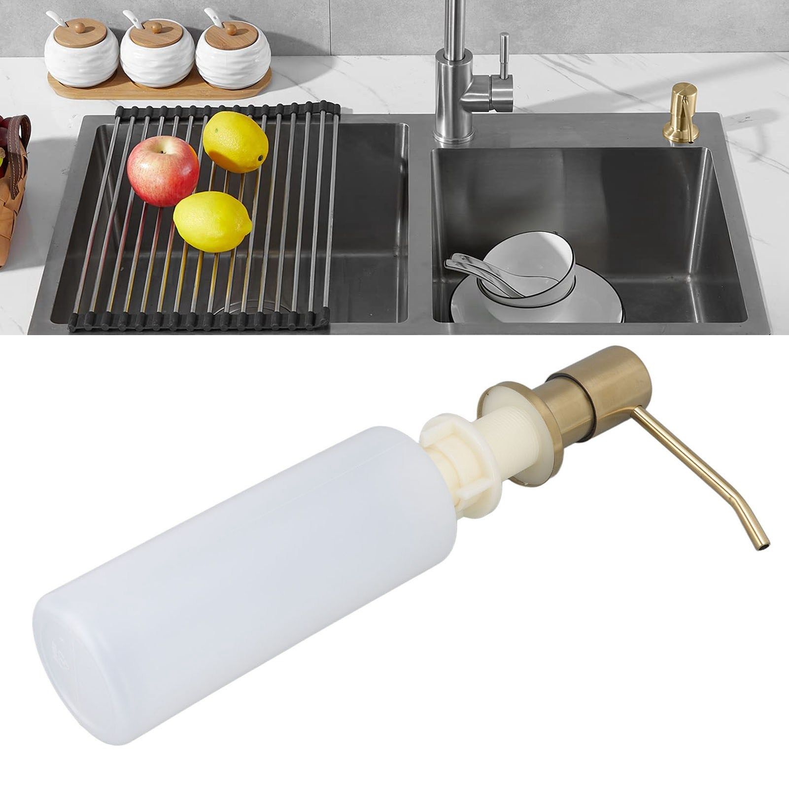 300ml Kitchen Sink Soap Dispenser Stainless Steel 360° Rotation view 11