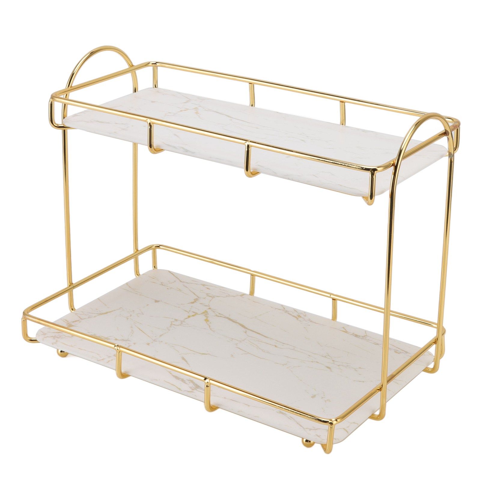 2 Tier Cosmetic Storage Shelf Large Capacity Waterproof Gold Metal Storage view 3