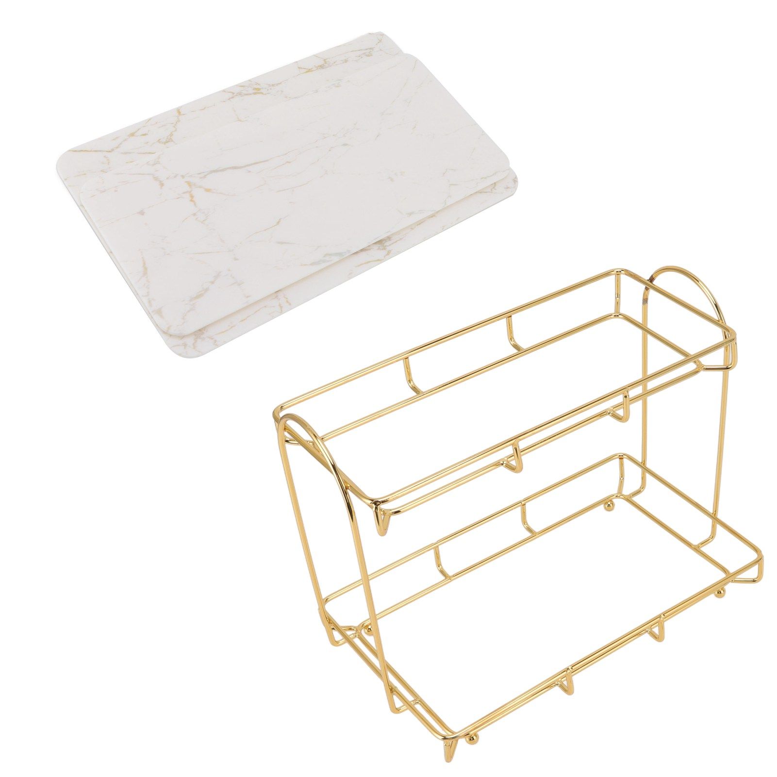 2 Tier Cosmetic Storage Shelf Large Capacity Waterproof Gold Metal Storage view 10