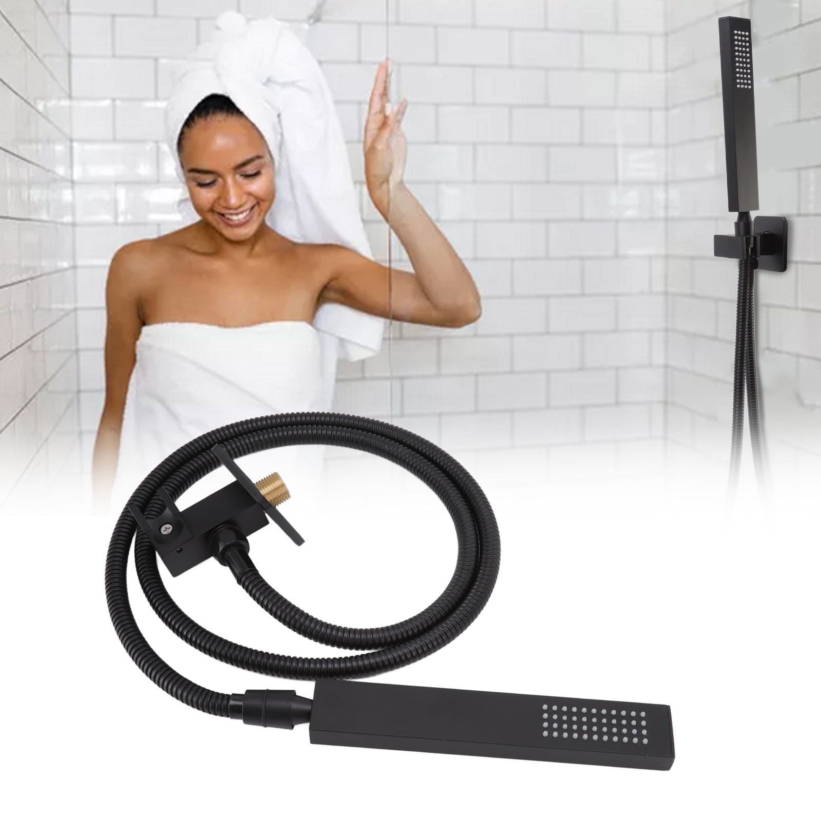 Wall Mounted Shower Set Black High Pressure Shower Head with G1/2 Caliber for view 12