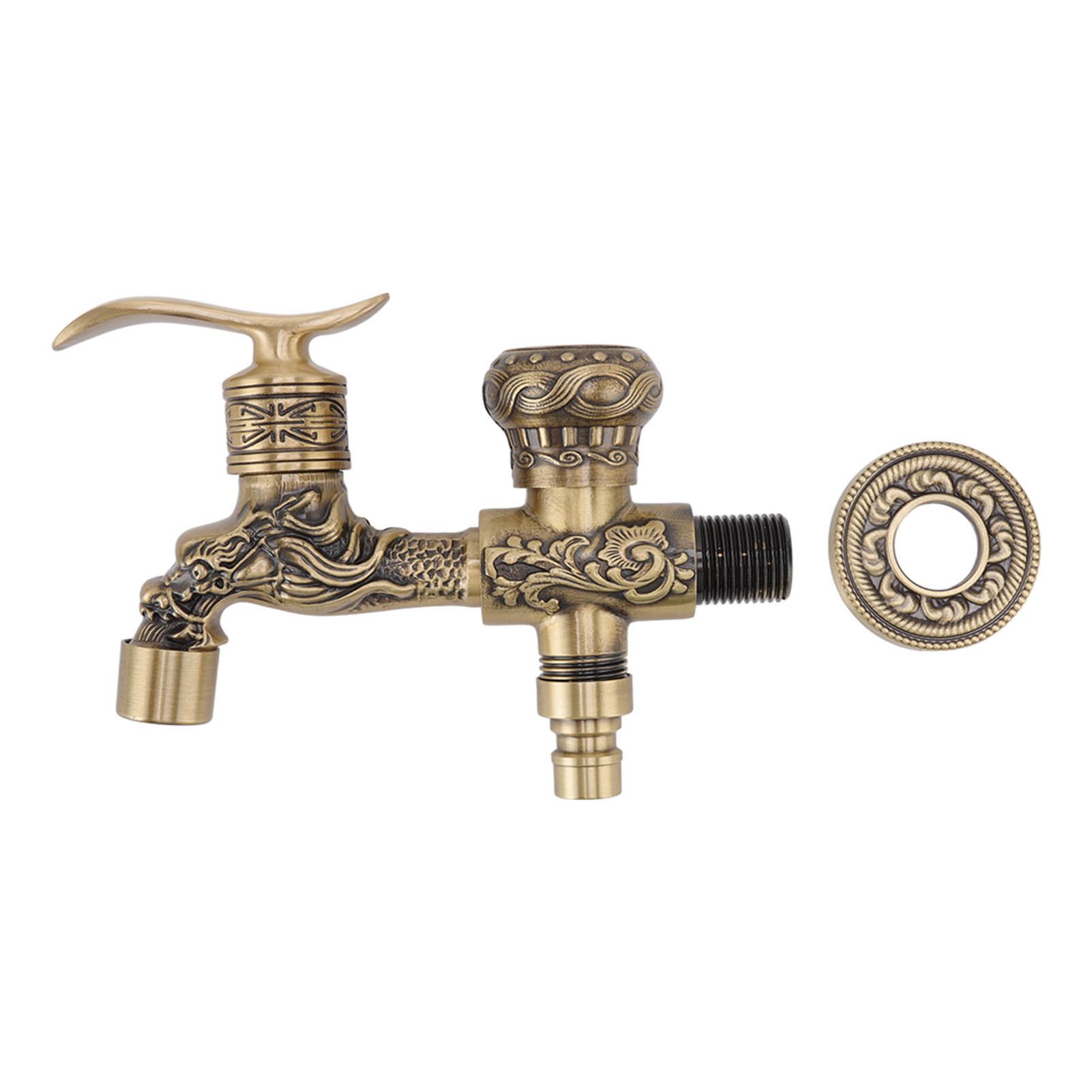 Water Tap 2 Handles 1 Hole Oil Rub Antique Dragon Carved Brass Faucet for