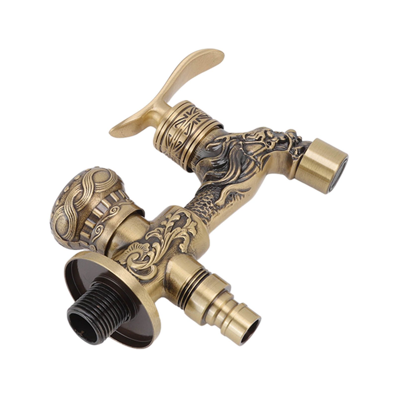 Water Tap 2 Handles 1 Hole Oil Rub Antique Dragon Carved Brass Faucet for view 2