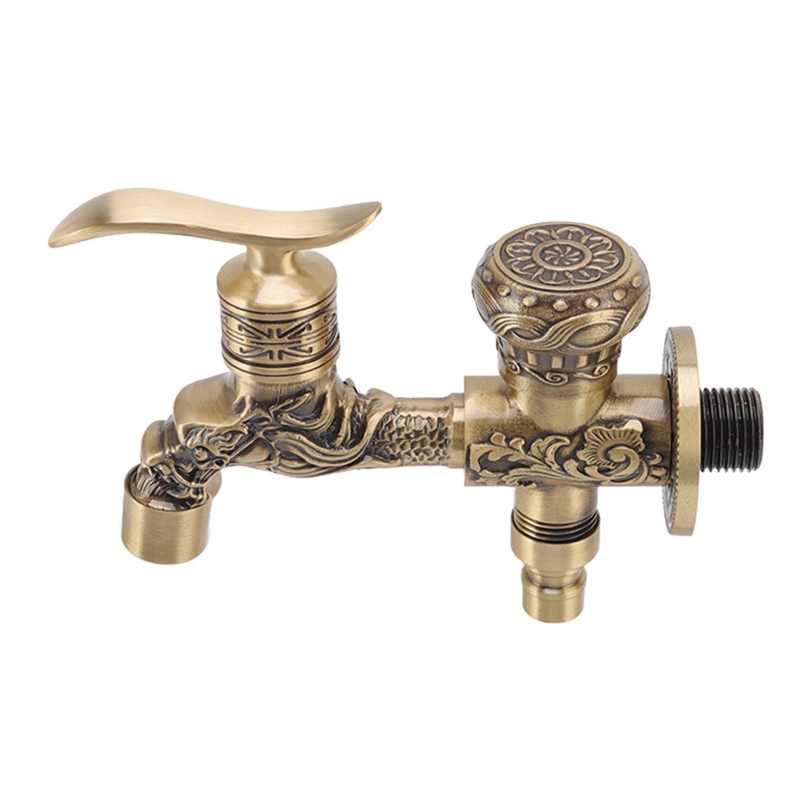 Water Tap 2 Handles 1 Hole Oil Rub Antique Dragon Carved Brass Faucet for view 3