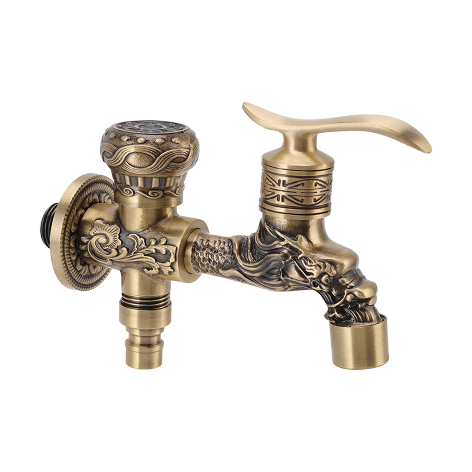 Water Tap 2 Handles 1 Hole Oil Rub Antique Dragon Carved Brass Faucet for view 4