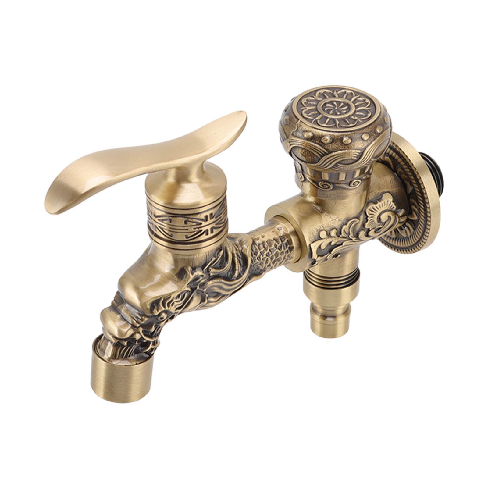 Water Tap 2 Handles 1 Hole Oil Rub Antique Dragon Carved Brass Faucet for view 5