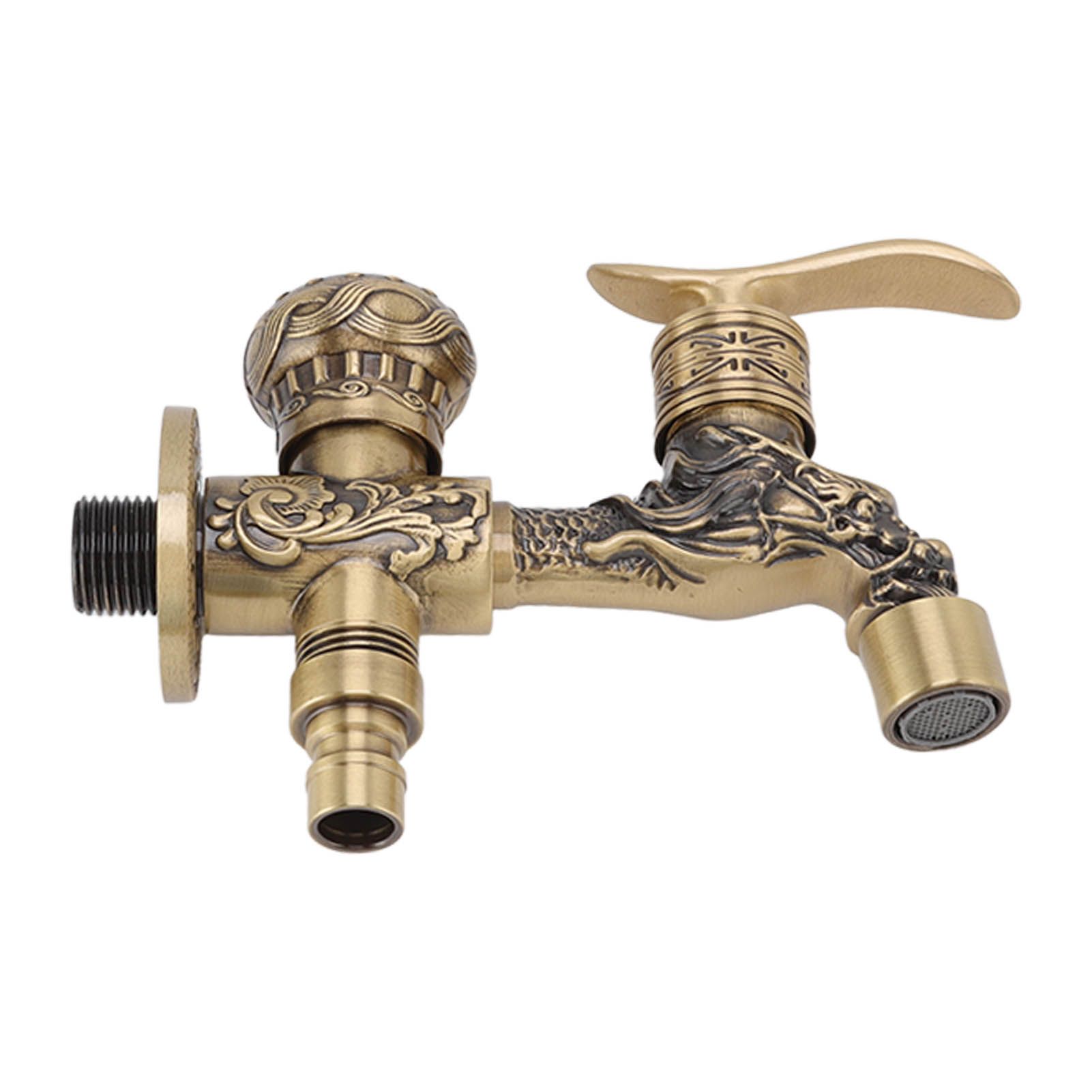 Water Tap 2 Handles 1 Hole Oil Rub Antique Dragon Carved Brass Faucet for view 6
