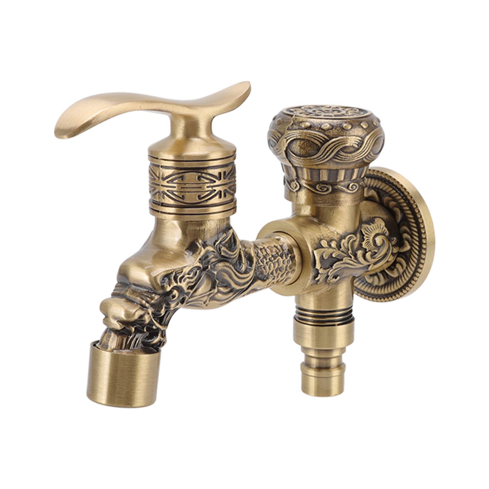 Water Tap 2 Handles 1 Hole Oil Rub Antique Dragon Carved Brass Faucet for view 7