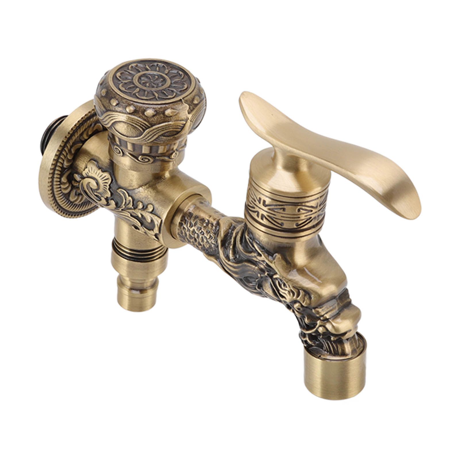 Water Tap 2 Handles 1 Hole Oil Rub Antique Dragon Carved Brass Faucet for view 8
