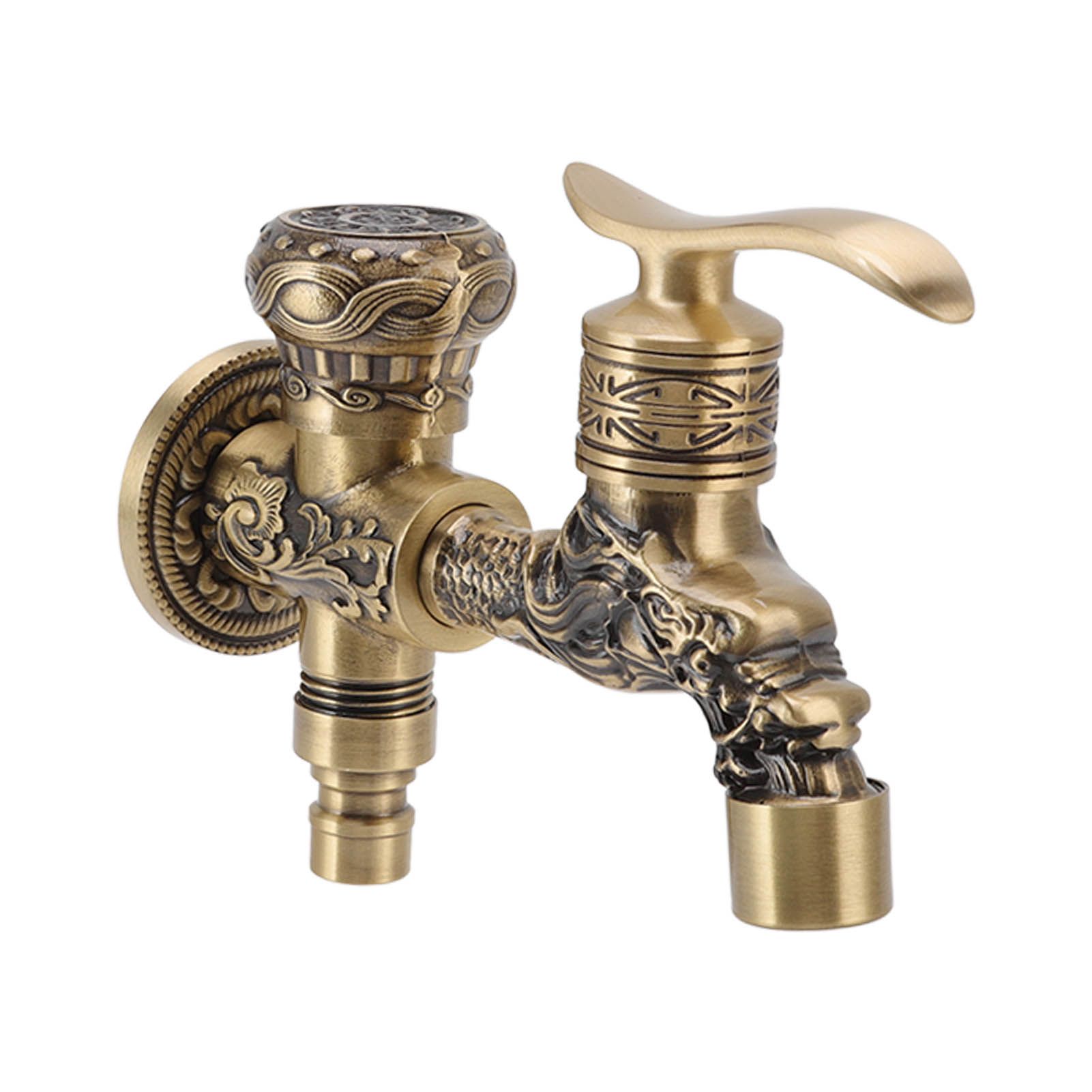 Water Tap 2 Handles 1 Hole Oil Rub Antique Dragon Carved Brass Faucet for view 9