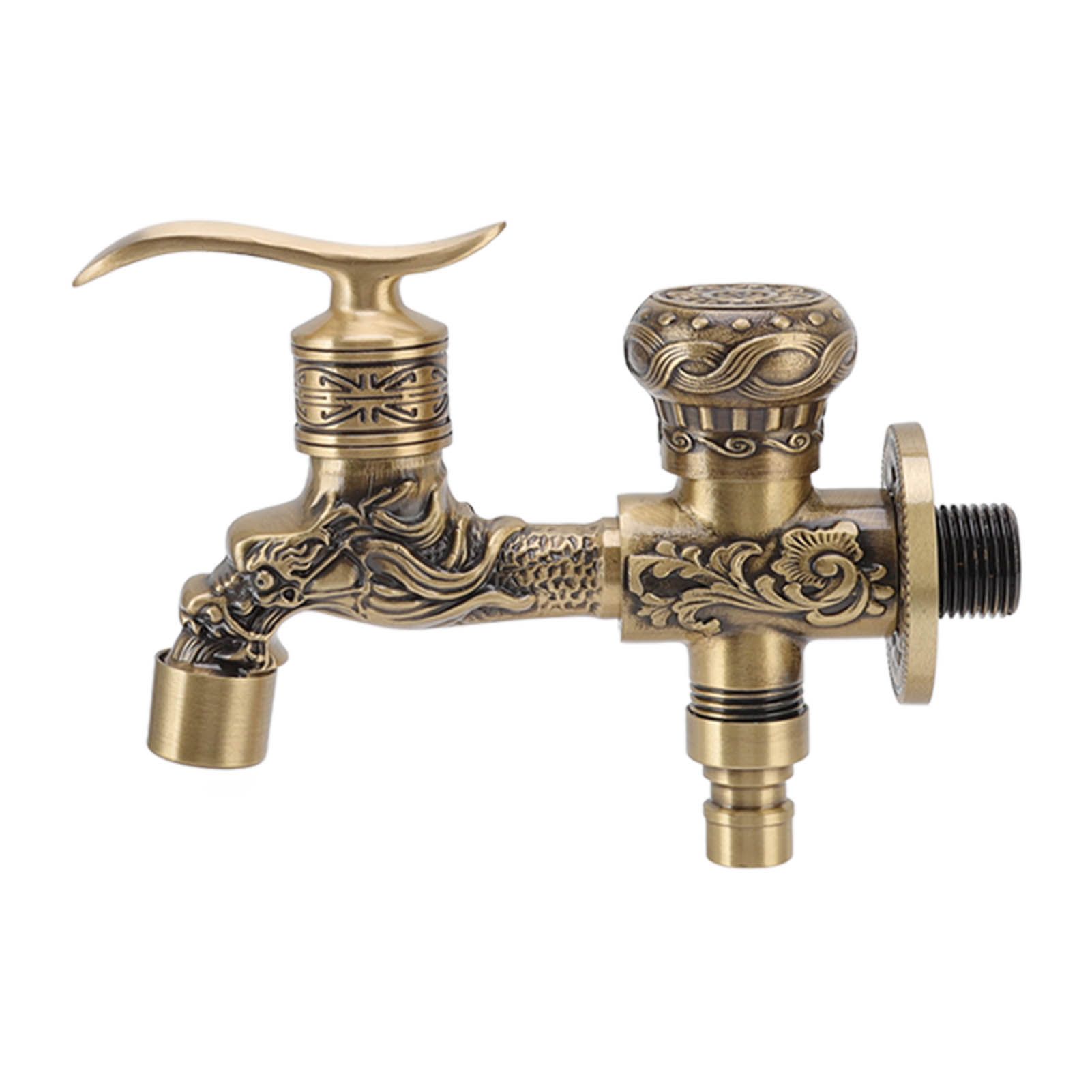 Water Tap 2 Handles 1 Hole Oil Rub Antique Dragon Carved Brass Faucet for view 10