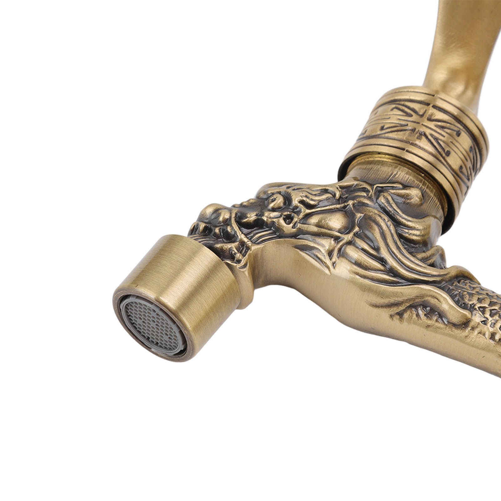 Water Tap 2 Handles 1 Hole Oil Rub Antique Dragon Carved Brass Faucet for view 13