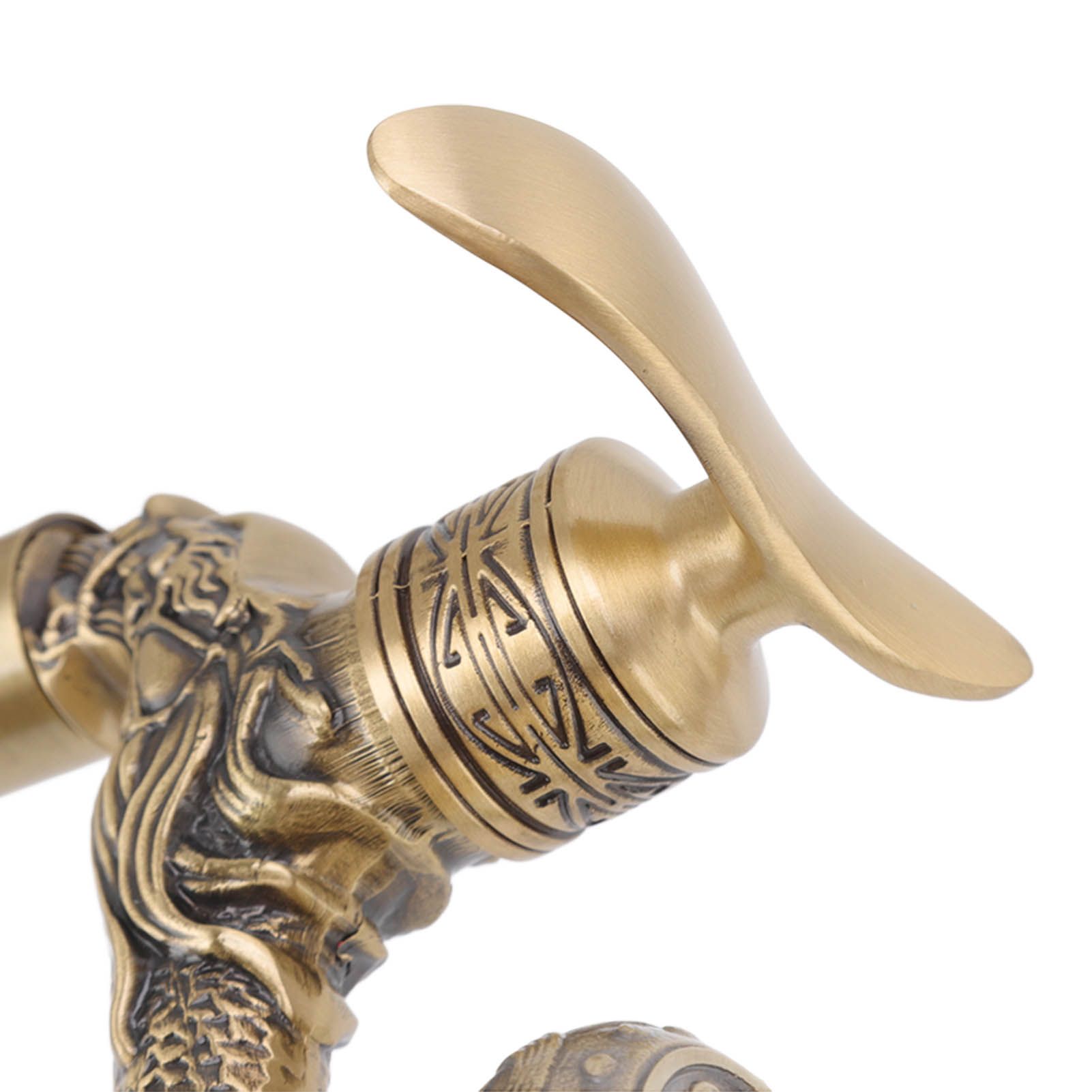 Water Tap 2 Handles 1 Hole Oil Rub Antique Dragon Carved Brass Faucet for view 14