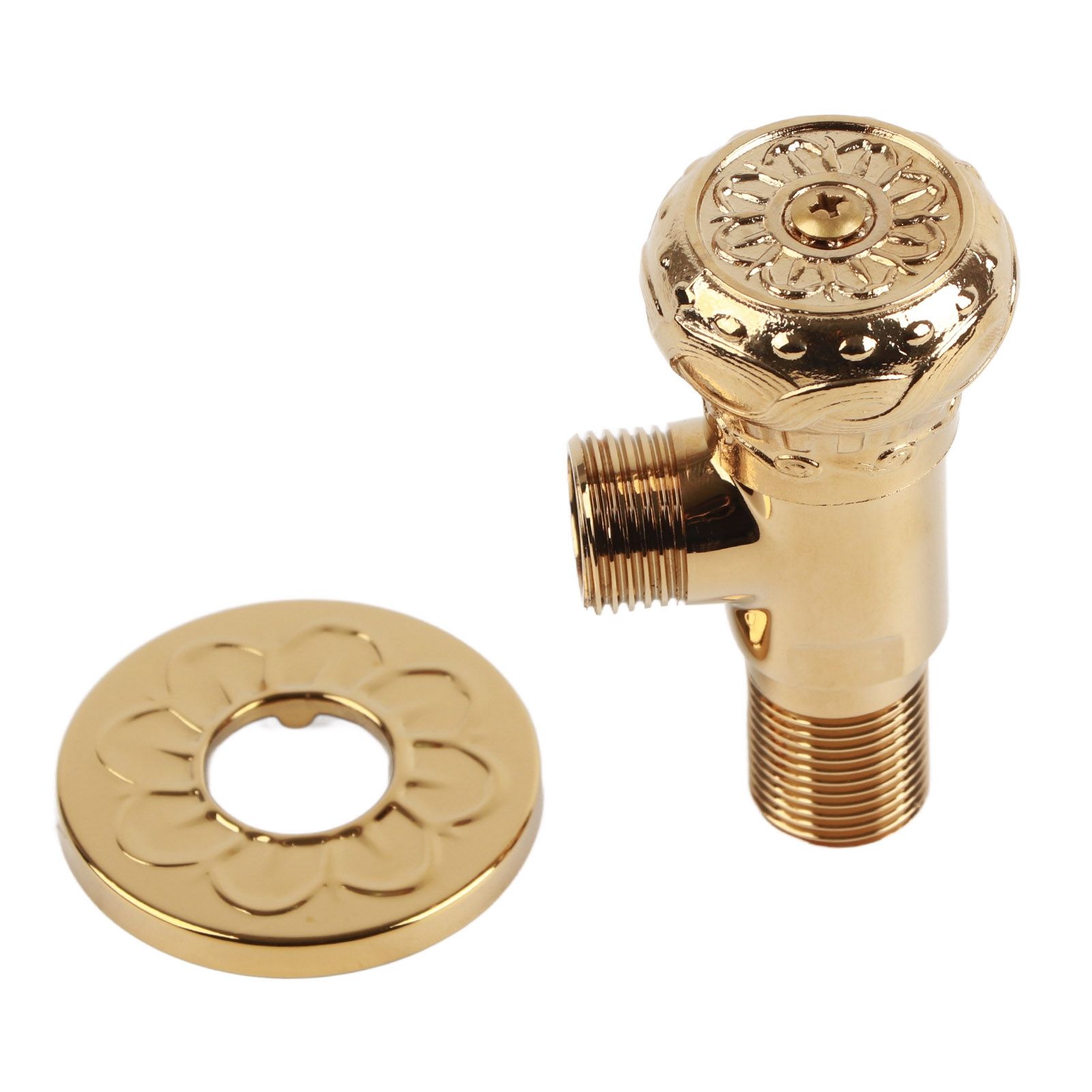 Angle Stop Valve Gold Antique Full Copper Carving Thicken Cold Hot Faucet