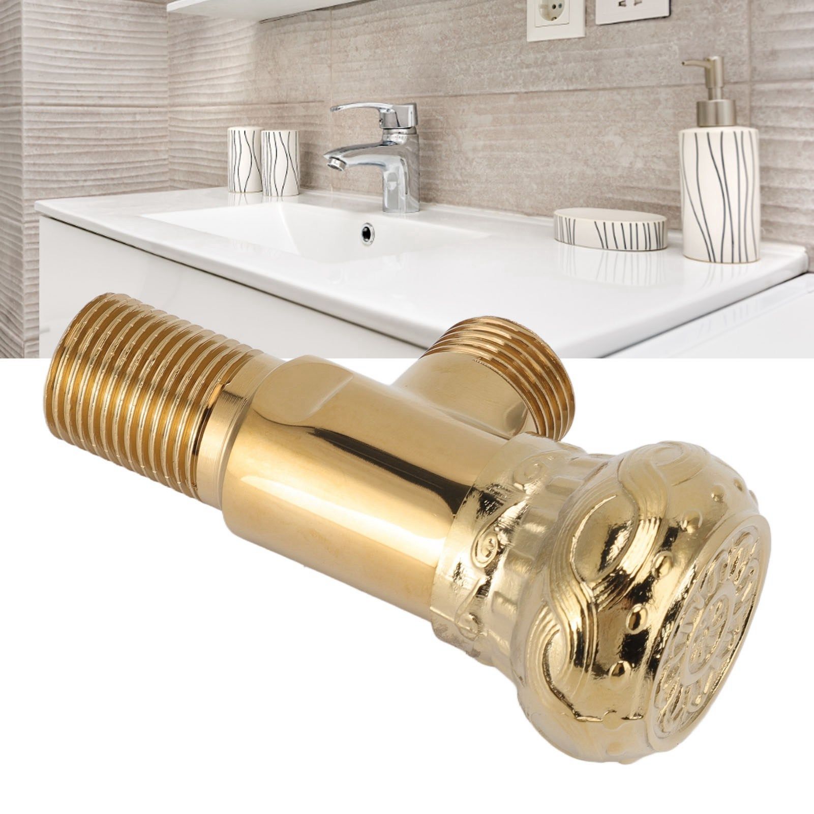 Angle Stop Valve Gold Antique Full Copper Carving Thicken Cold Hot Faucet view 11