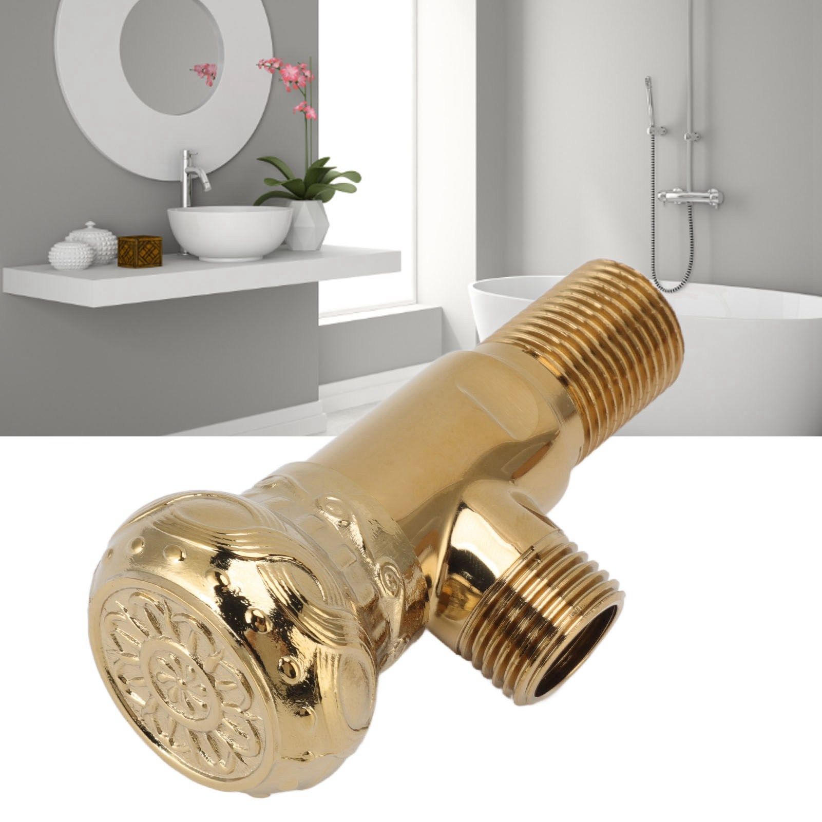 Angle Stop Valve Gold Antique Full Copper Carving Thicken Cold Hot Faucet view 12
