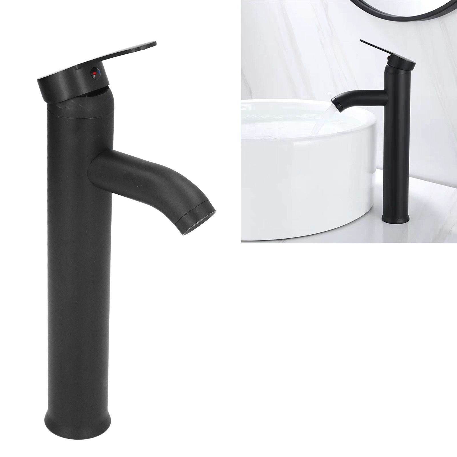 Black Faucet Bathroom G1/2 Stainless Steel Easy Control Matte Black Tall view 12