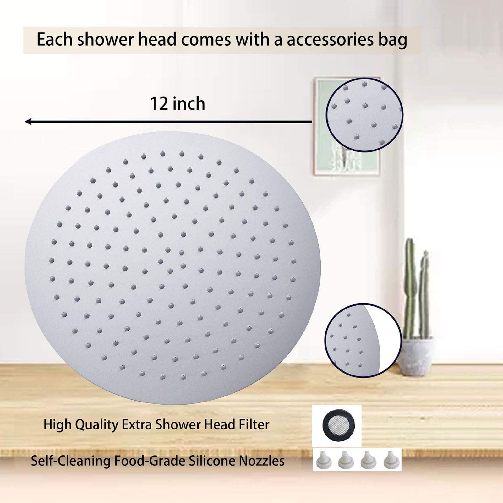 8 Inch Stainless Steel Rain Shower Head Ultrathin 75 Nozzles High Pressure 360 view 15