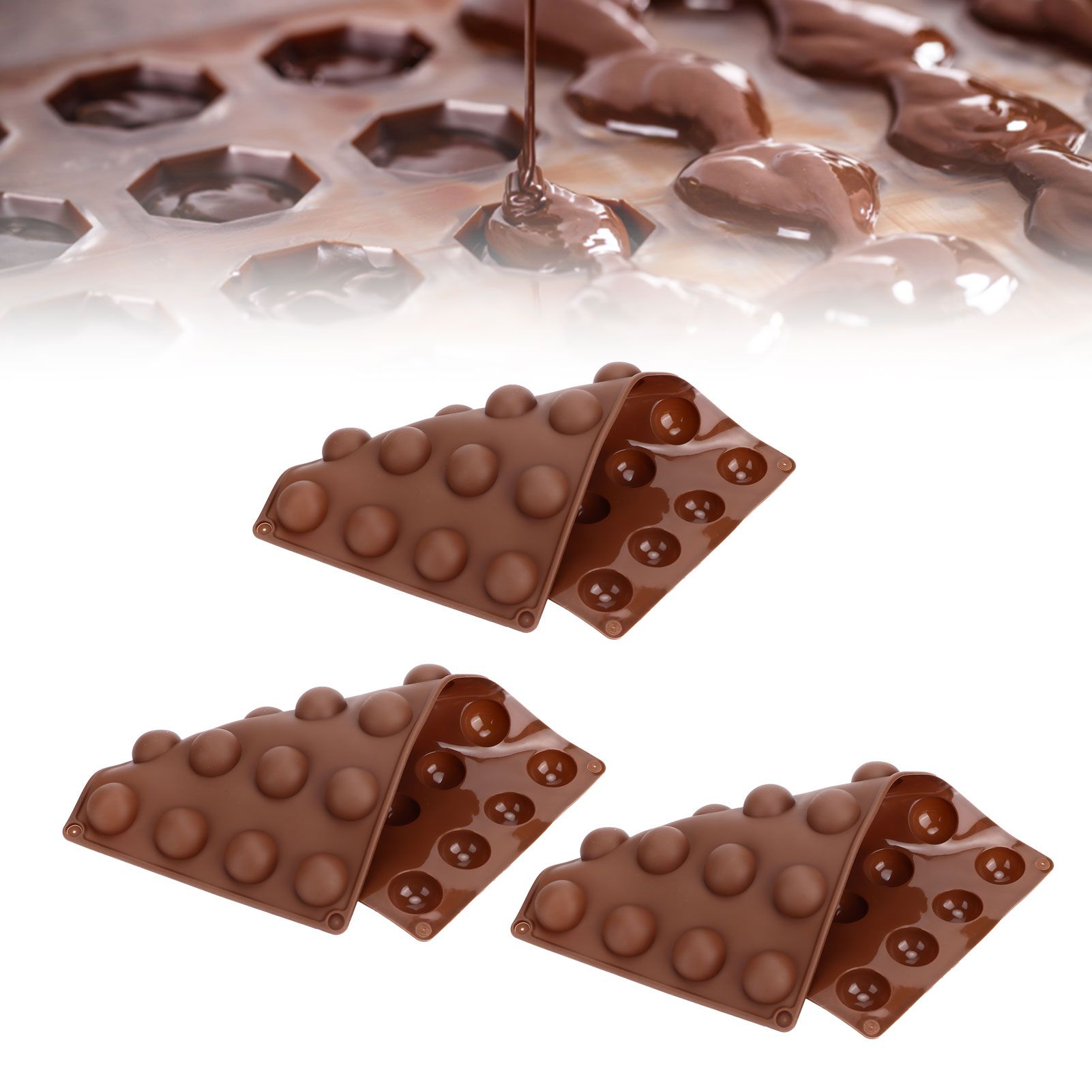 3pcs Silicone Mould 24‑Hole Soft Semi Sphere Baking Mold for Chocolate Jelly view 11