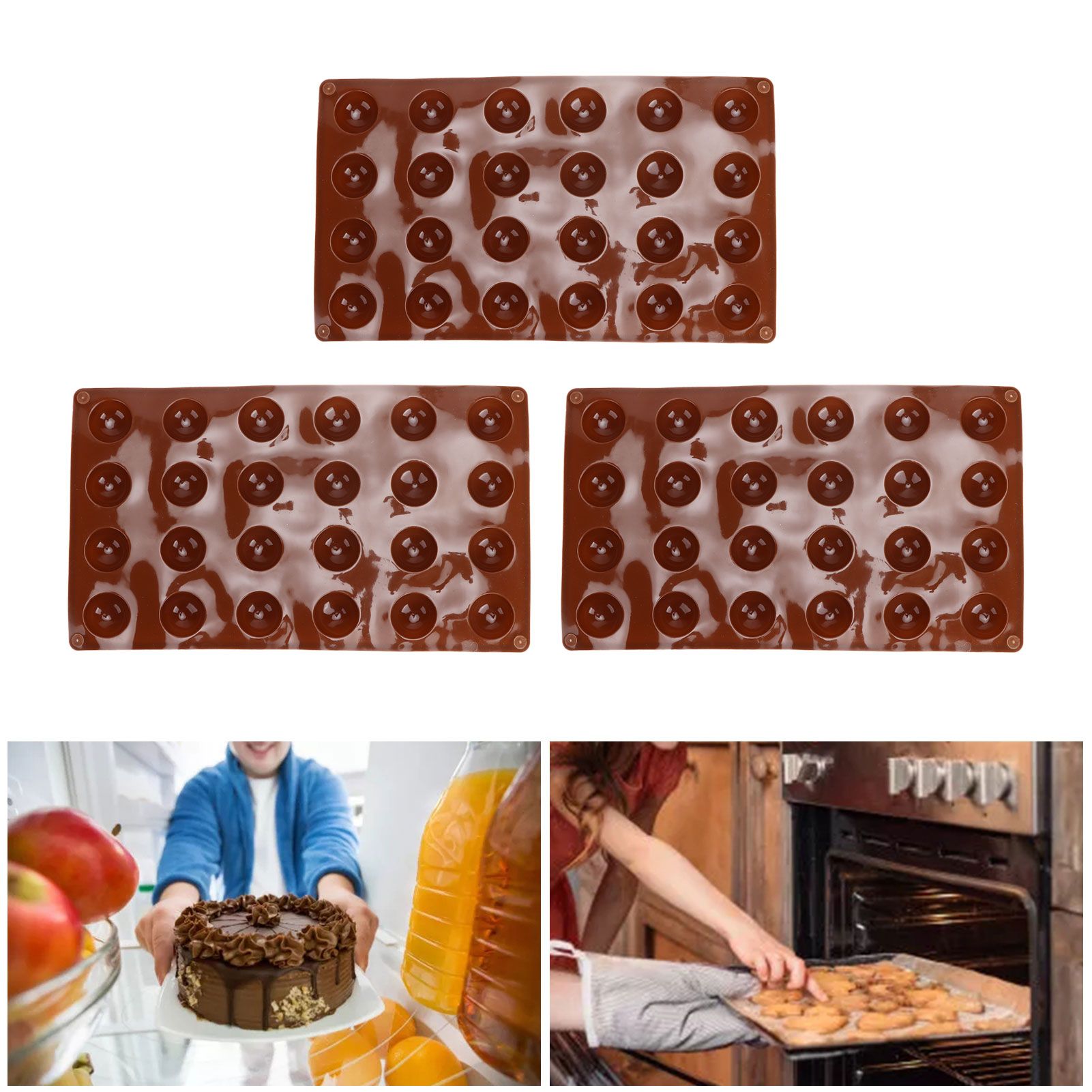 3pcs Silicone Mould 24‑Hole Soft Semi Sphere Baking Mold for Chocolate Jelly view 12