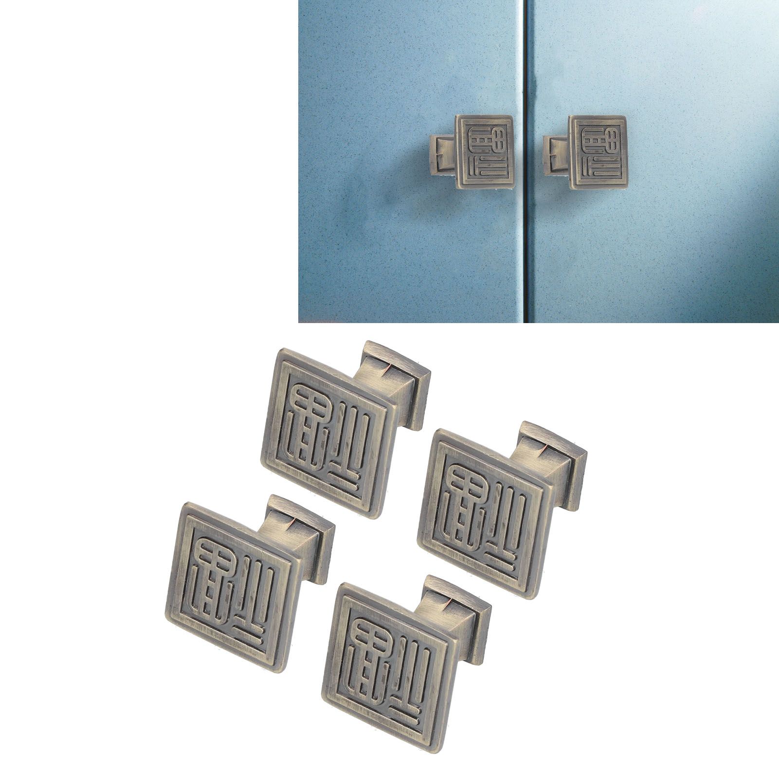 4PCS Vintage Knobs Punch Free Adhesive Retro Copper Cabinet Door Handle with view 12