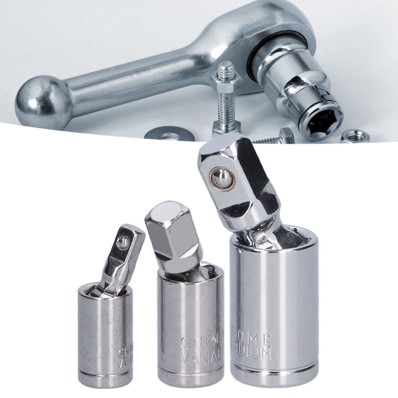 3pcs Universal Joint Socket Adapter 1/2 3/8 1/4 Chrome Vanadium Steel view 11