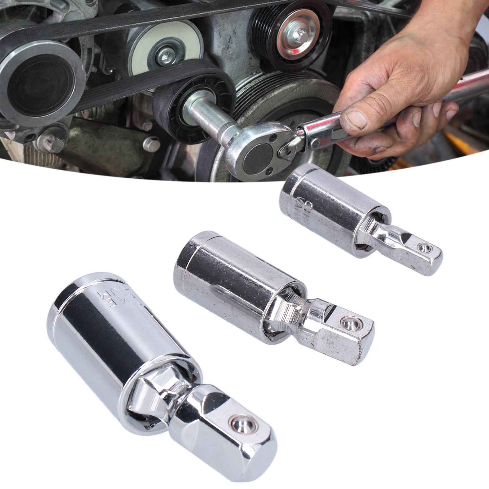 3pcs Universal Joint Socket Adapter 1/2 3/8 1/4 Chrome Vanadium Steel view 12