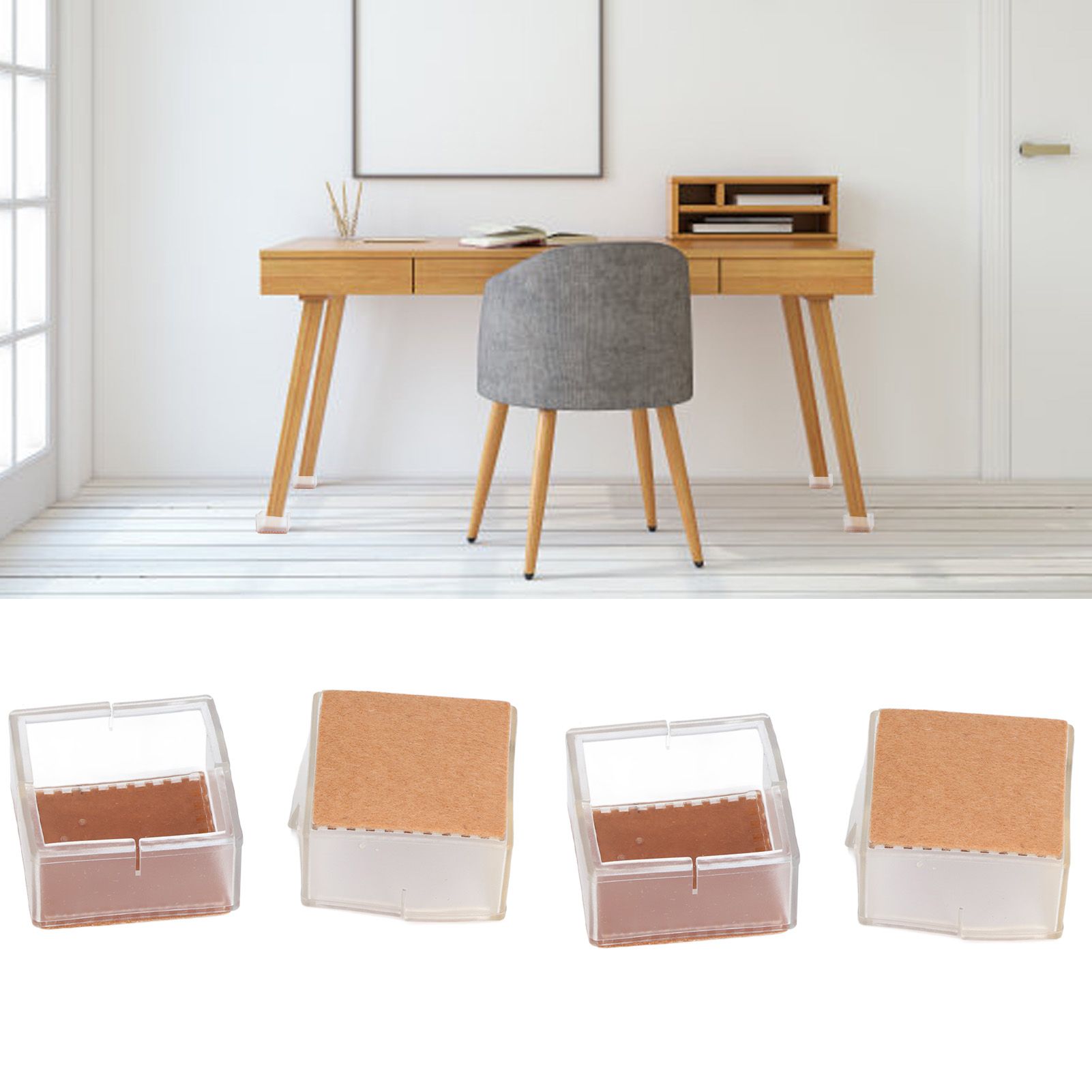 8pcs/set Silicone Chair Caps Table Foot Pads Anti Slip Transparent Square Leg view 11