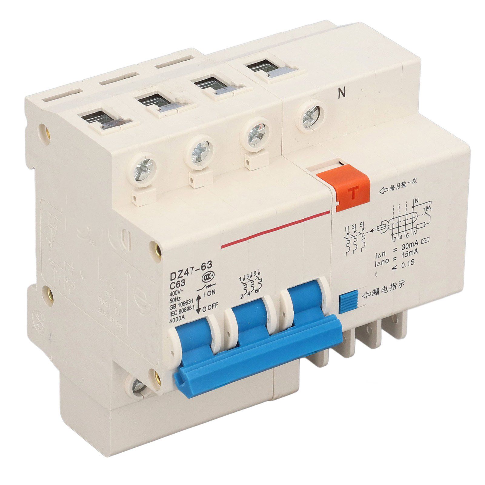 Circuit Breaker 3P 63A 220V Overload Short Circuit Leakage Protection Residual view 4