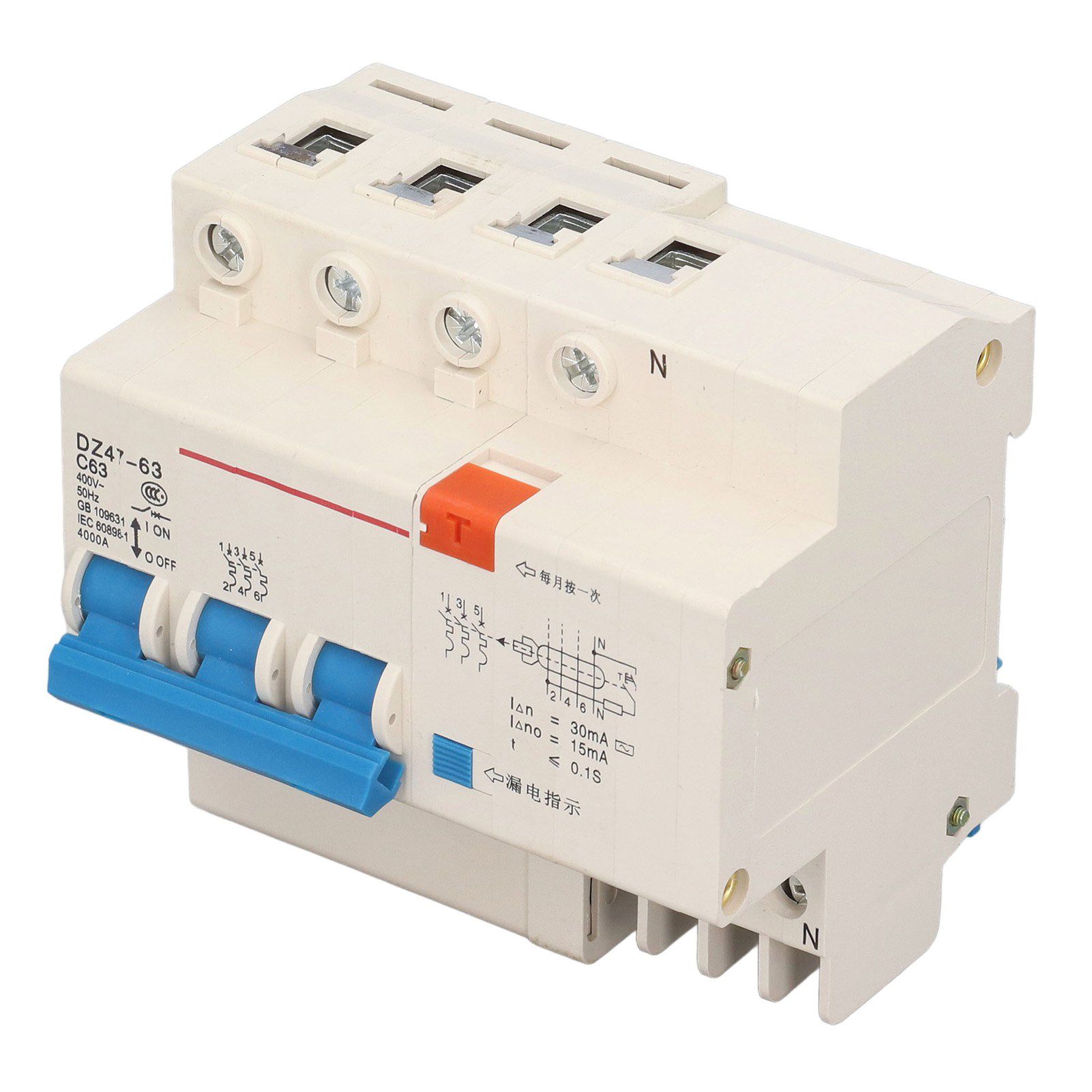 Circuit Breaker 3P 63A 220V Overload Short Circuit Leakage Protection Residual view 6