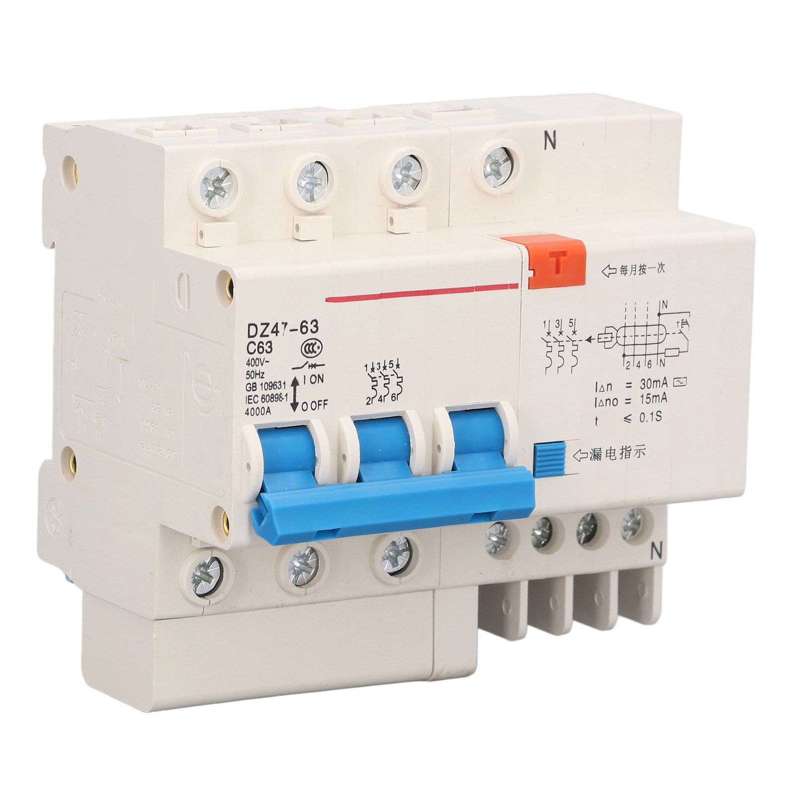 Circuit Breaker 3P 63A 220V Overload Short Circuit Leakage Protection Residual view 7
