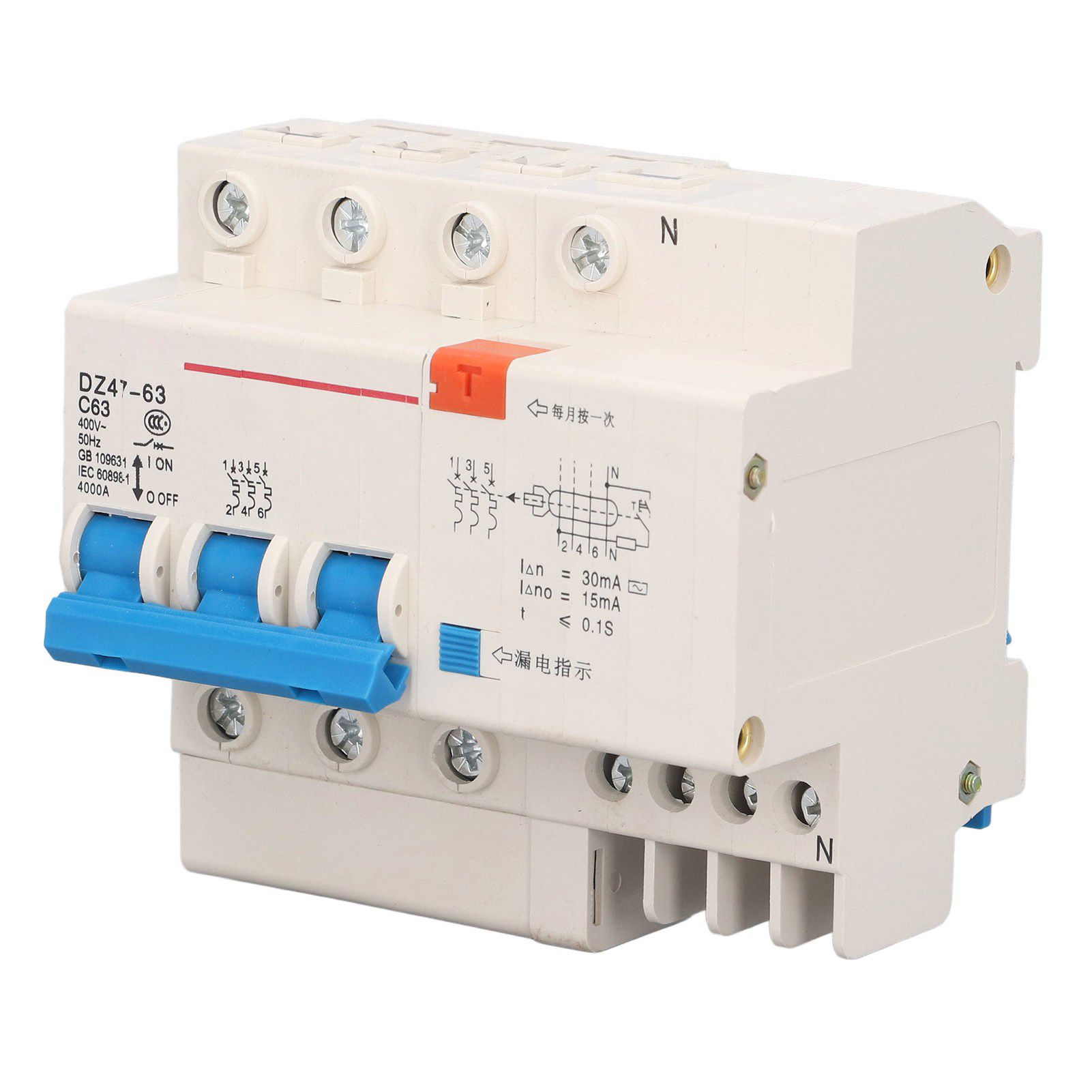 Circuit Breaker 3P 63A 220V Overload Short Circuit Leakage Protection Residual view 9