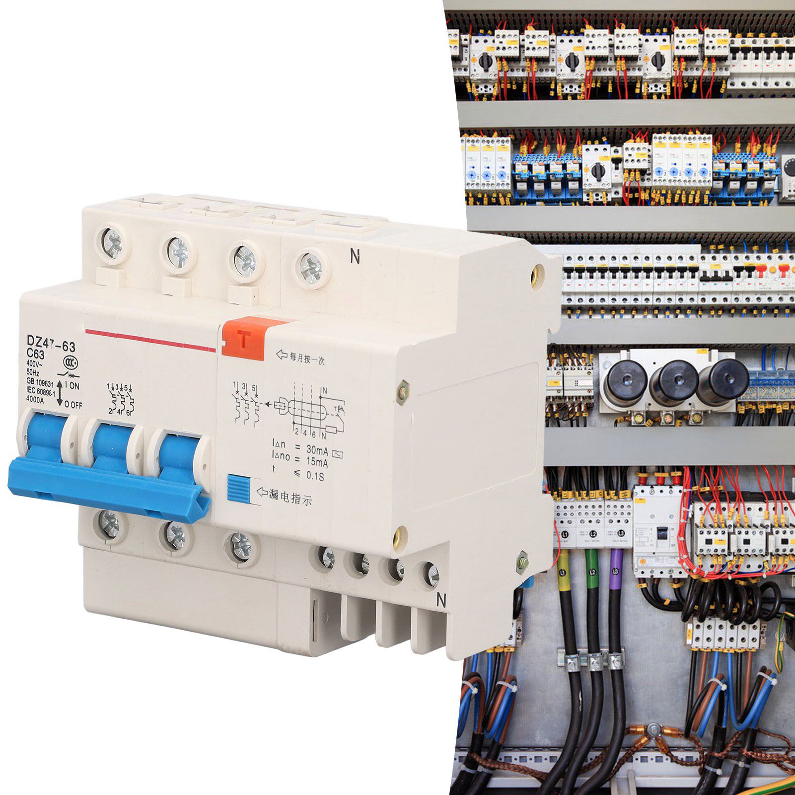 Circuit Breaker 3P 63A 220V Overload Short Circuit Leakage Protection Residual view 11