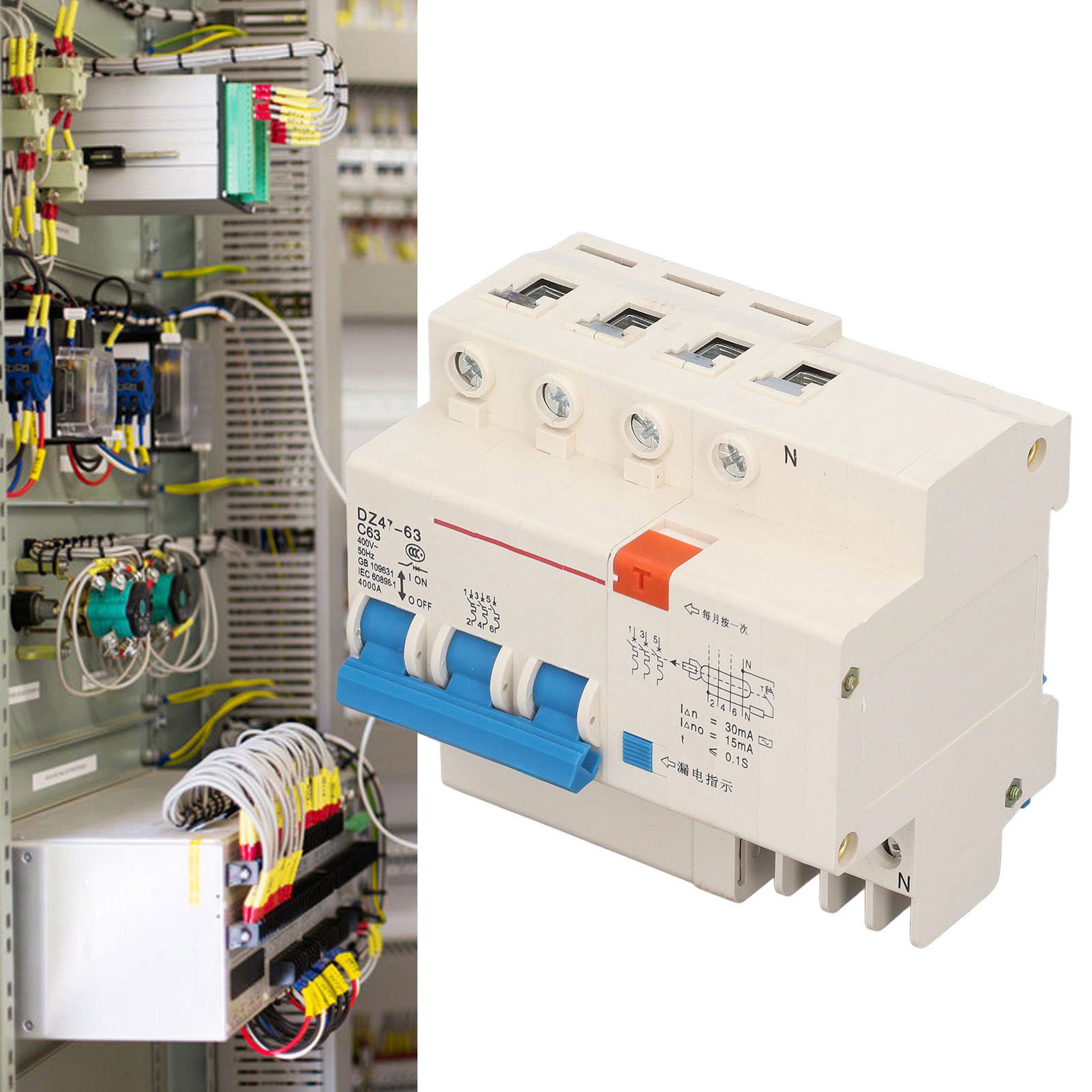 Circuit Breaker 3P 63A 220V Overload Short Circuit Leakage Protection Residual view 12