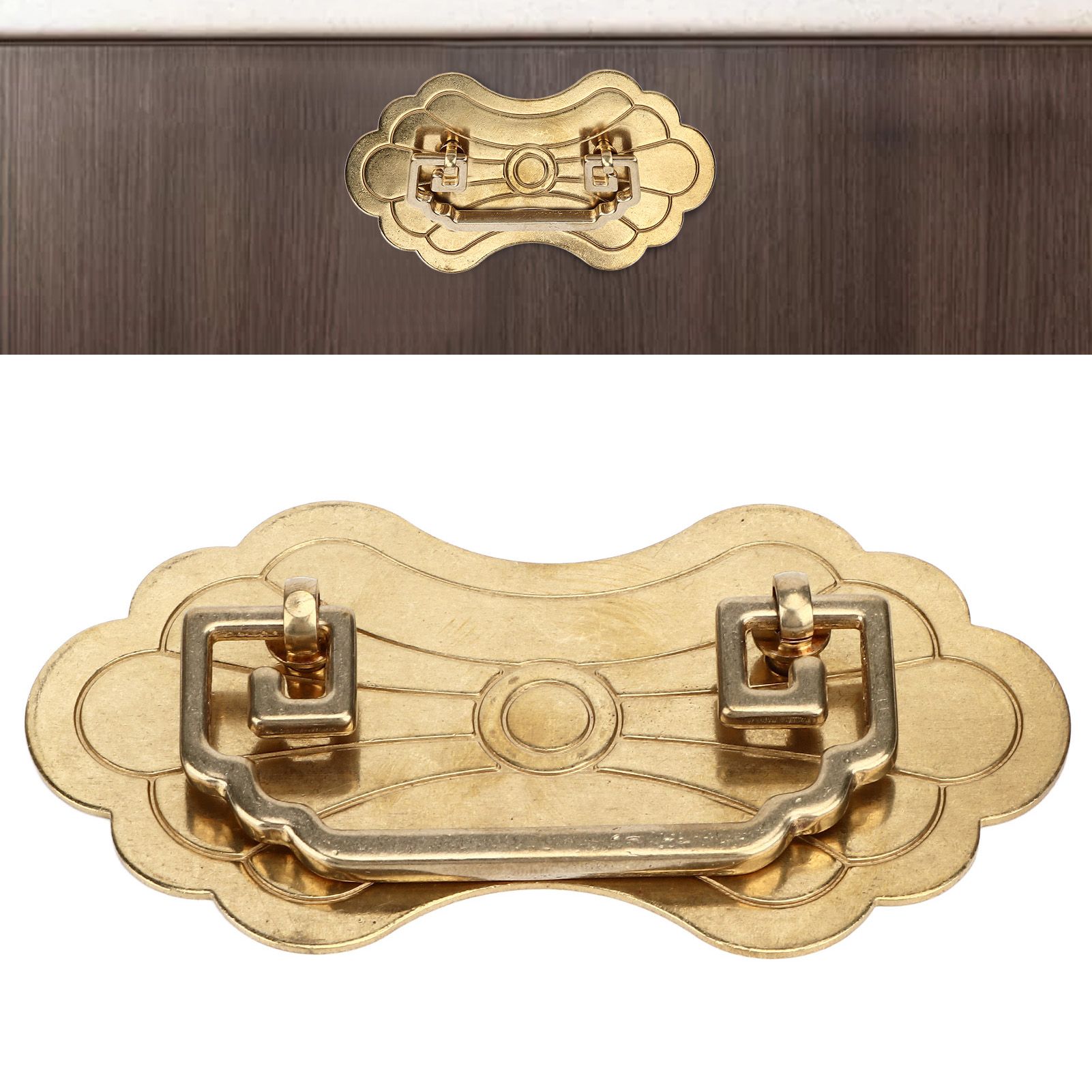 Antique Drawer Handle 12.8x7cm Wealth Blossoms Retro Chinese Style Brass view 11