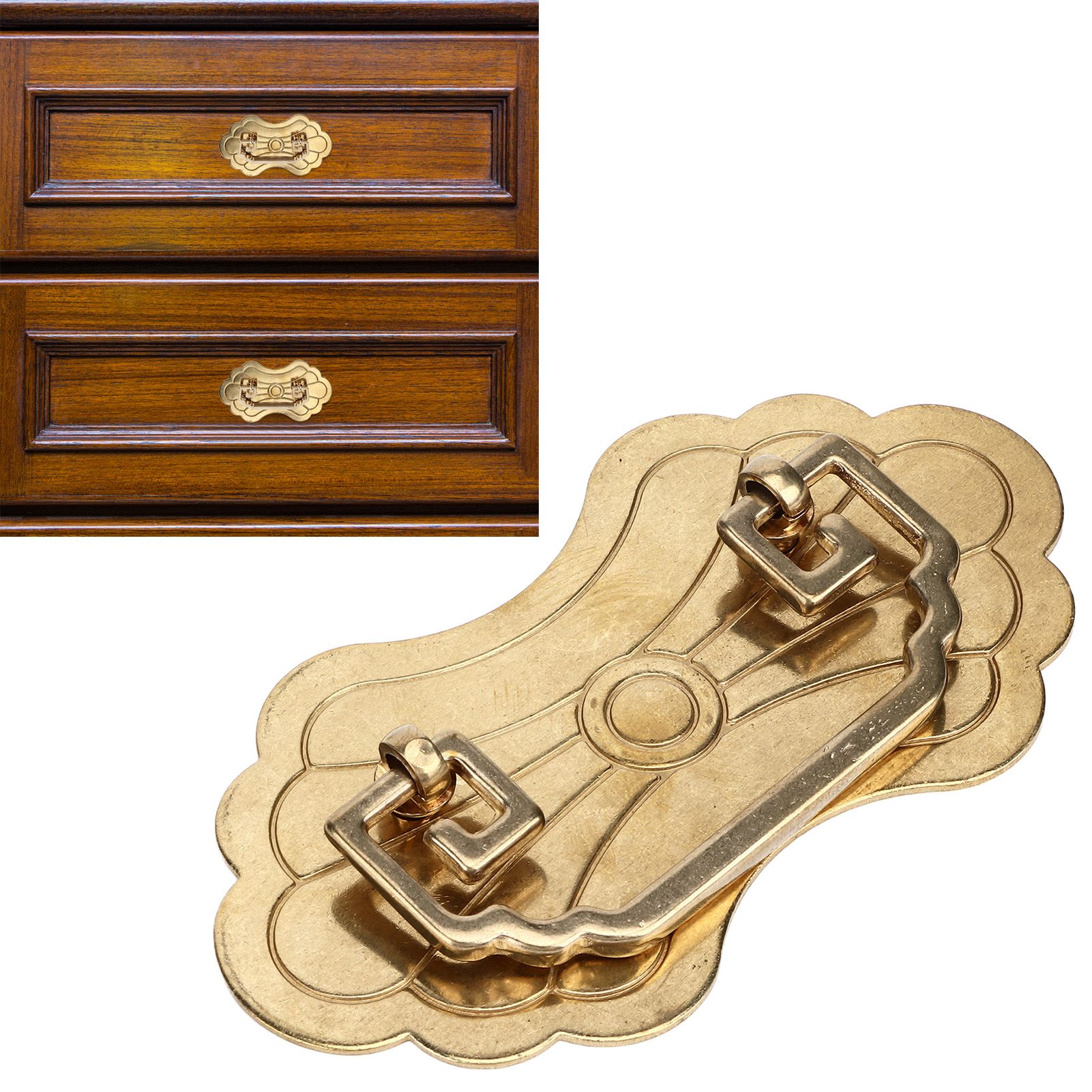 Antique Drawer Handle 12.8x7cm Wealth Blossoms Retro Chinese Style Brass view 12