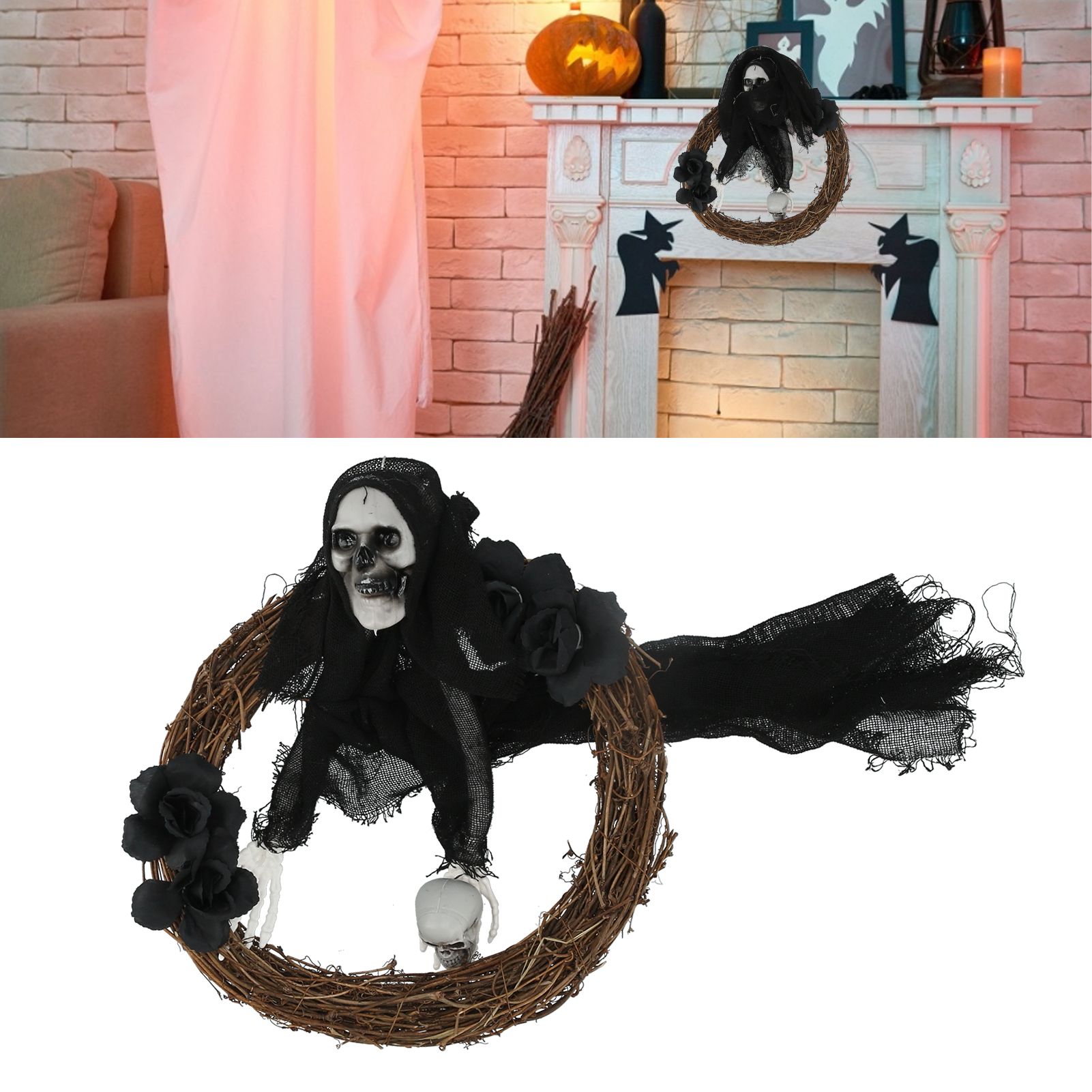 Halloween Ghosts Wreath Front Door Hanging Wreath Ghosts House Decoration view 12