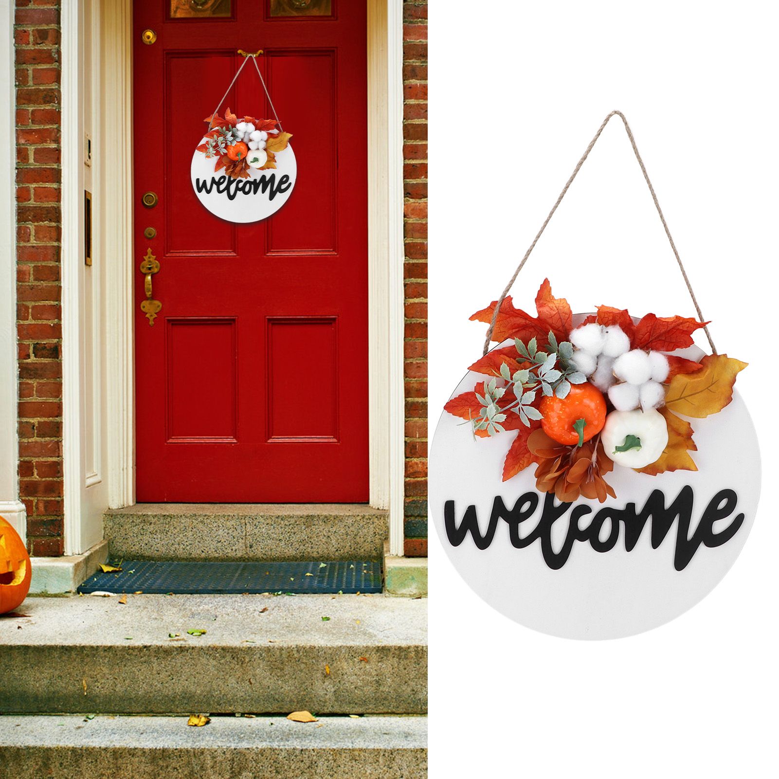 Round Wood Door Sign Farmhouse Front Door Hanging Welcome Sign Decors for view 11