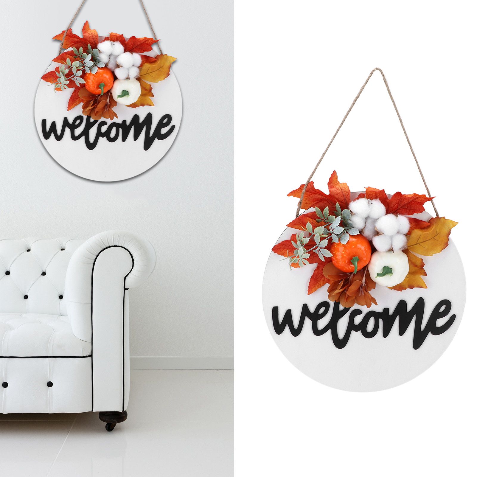Round Wood Door Sign Farmhouse Front Door Hanging Welcome Sign Decors for view 12