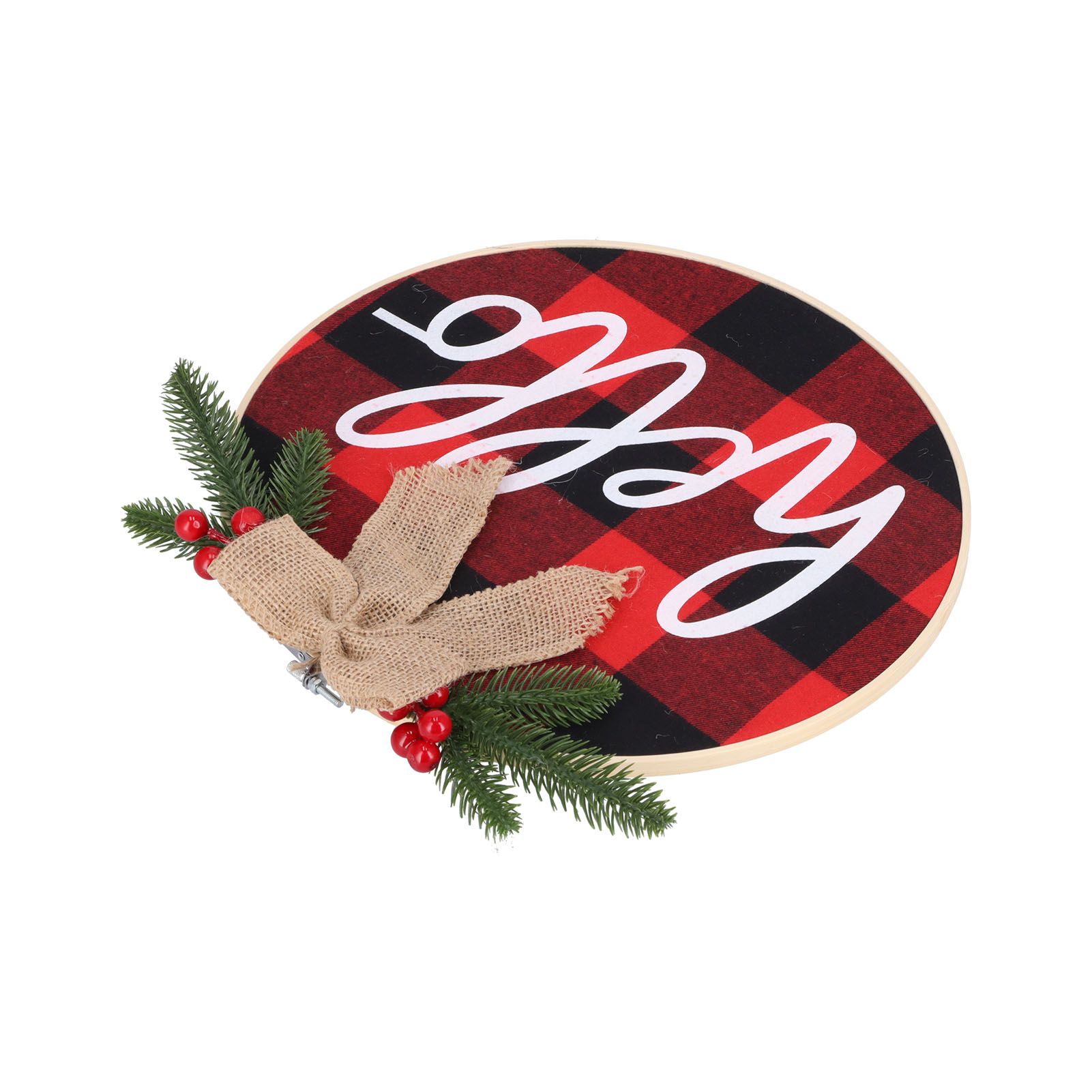 Hello Sign for Front Door Check Plaid Linen Round Front Door Wreaths for view 4